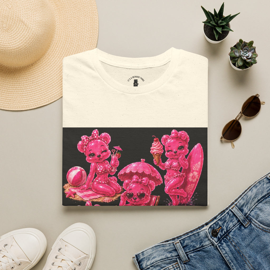 Retro Pink Pin Up Beach Oozy Bear Babe Gummy- Adult Graphic Shirt (+18)
