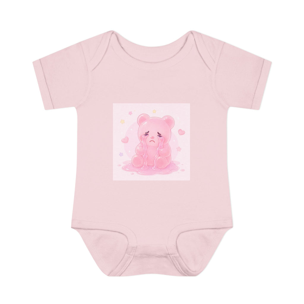 Pink Crying Gooey Gummy Bear Infant Bodysuit — Cute Pastel Baby Onesie