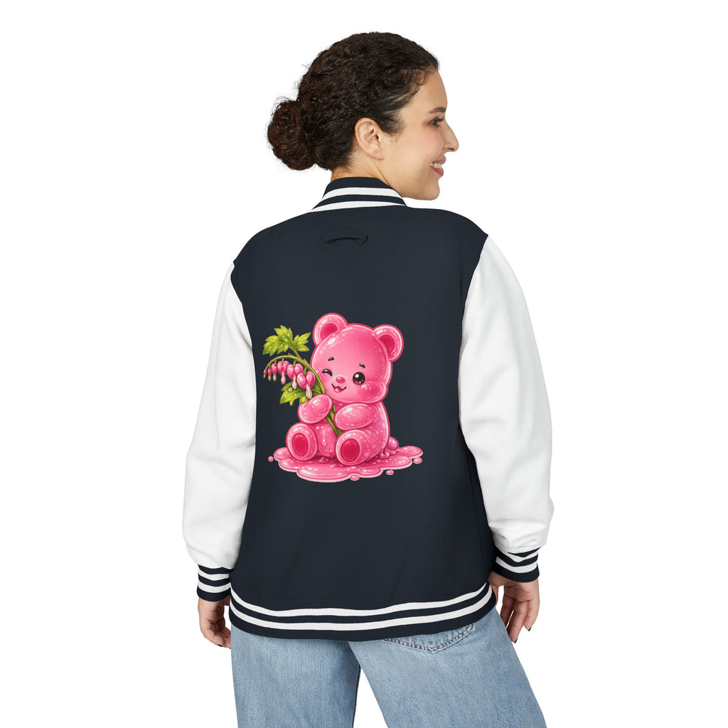 Bleeding Hearts, Pink Gooey Gummy Bear Friend  — Retro Varsity Coat