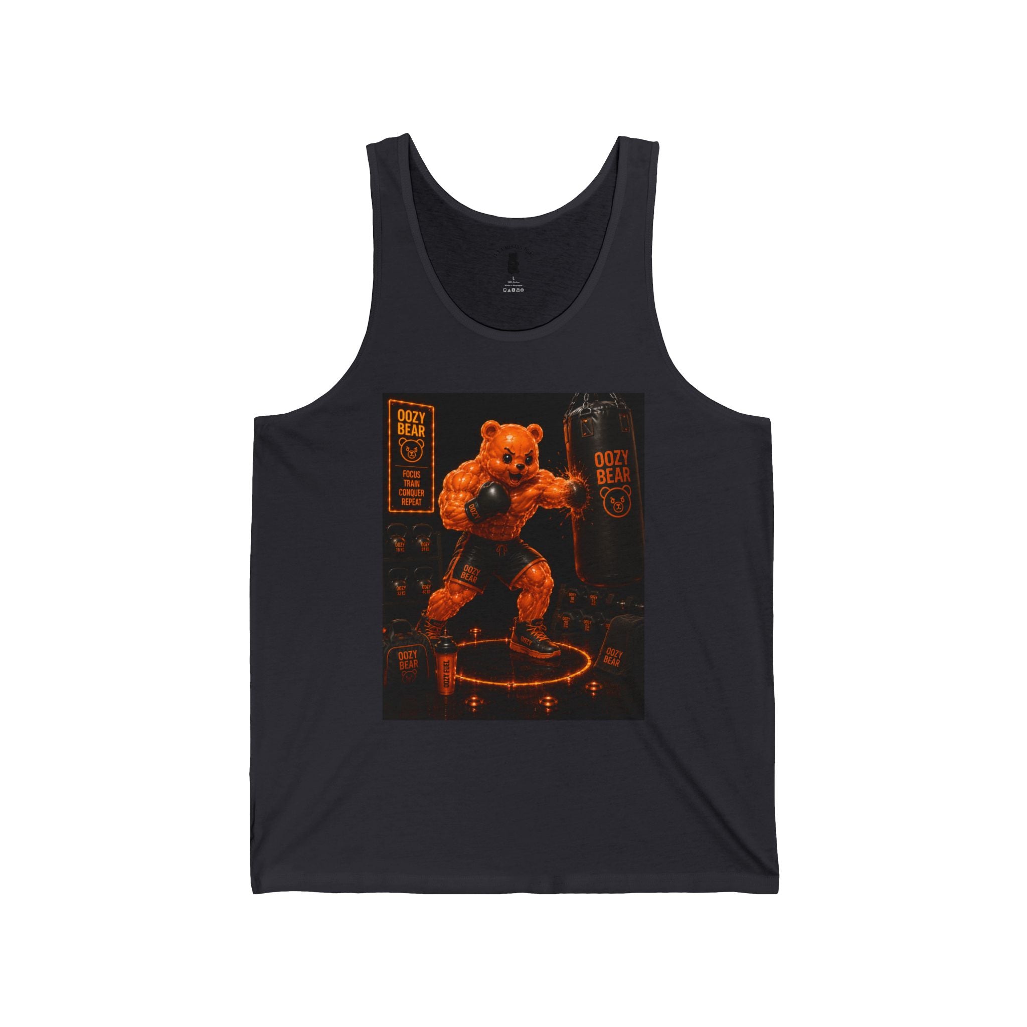 Punching Bag Workout, Orange Oozy Buff Bear Gummy Gym Addition- Adult Graphic Tank Top