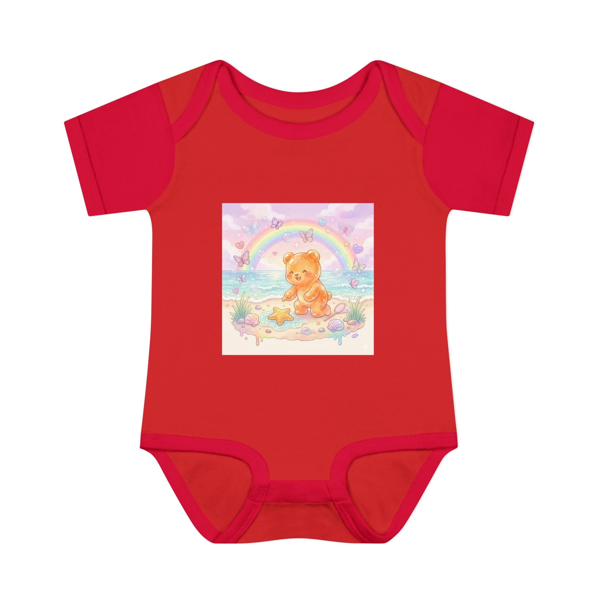 Gooey Gummy Beach Bear Rainbow & Starfish - Bodysuit
