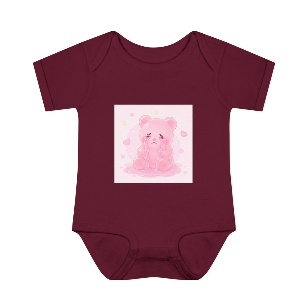Pink Crying Gooey Gummy Bear Infant Bodysuit — Cute Pastel Baby Onesie