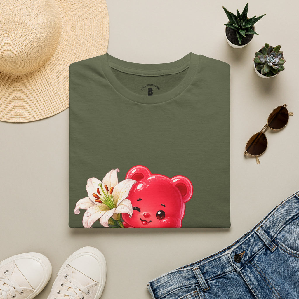 White Casa Blanca Lily, Red Oozy Bear Special Flower Edition- Graphic Shirt