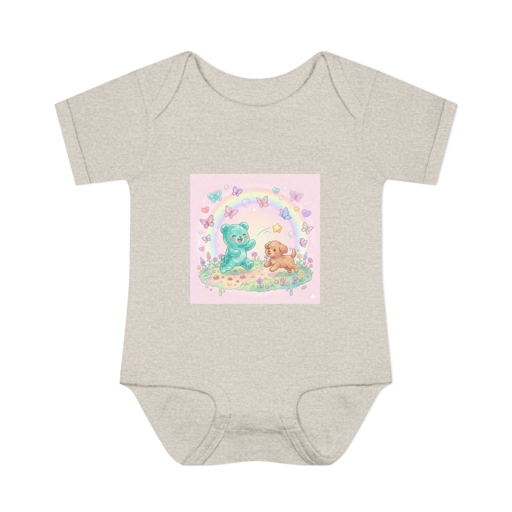 Gooey Gummy Playing Fetch with Puppy, Cute Infant Onesie
