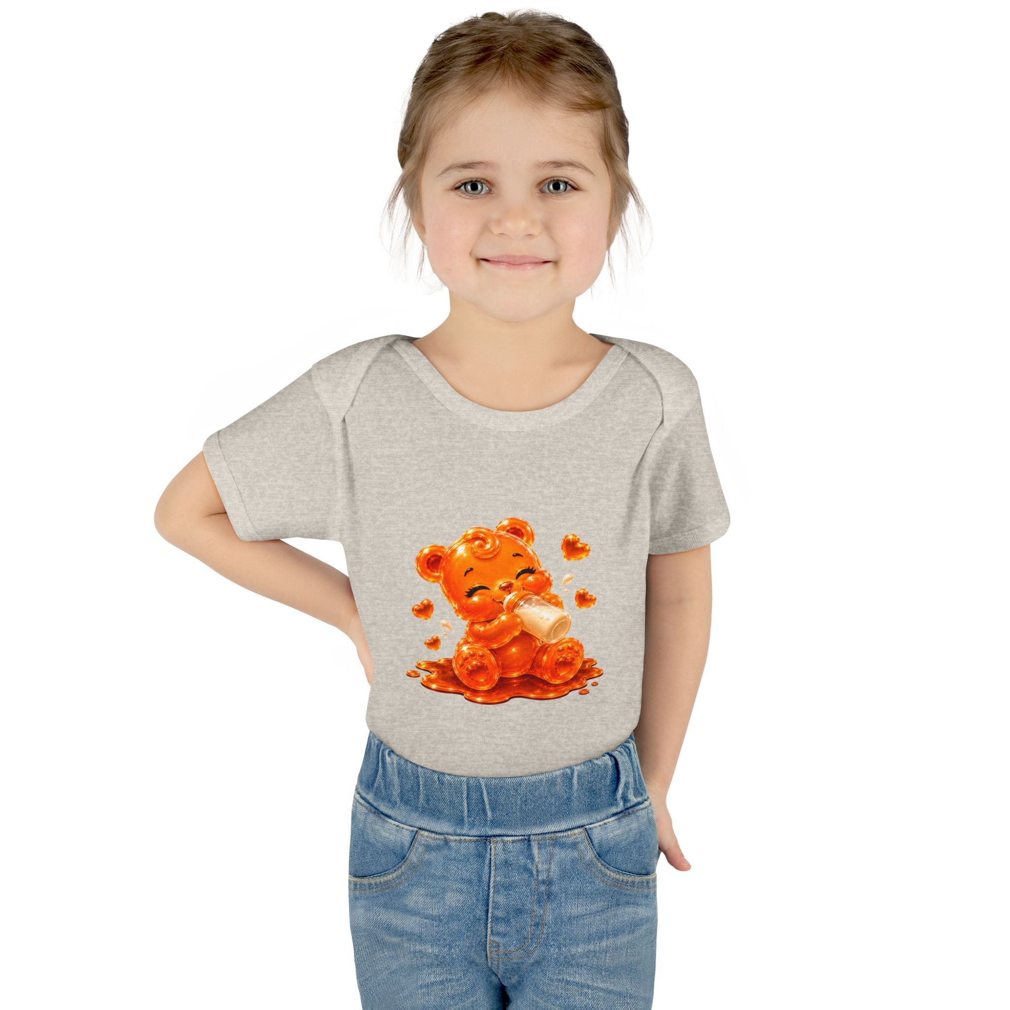 Yummy, Yummy Milk Time Orange Oozy Baby Gummy Bear Cutie Addition- Graphic Onesie