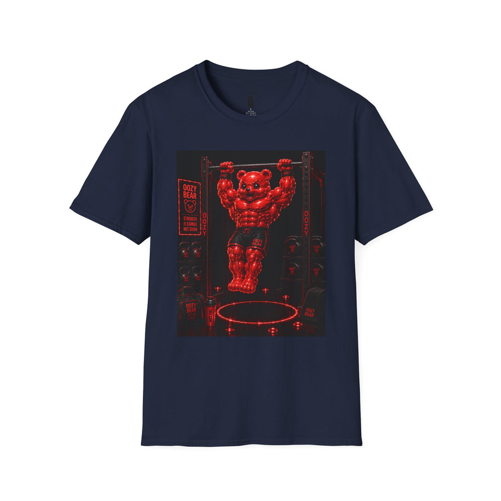Bar Lifting Fitness Workout, Crimson Oozy Buff Bear Gummy Gym Addition- Adult Graphic Shirt