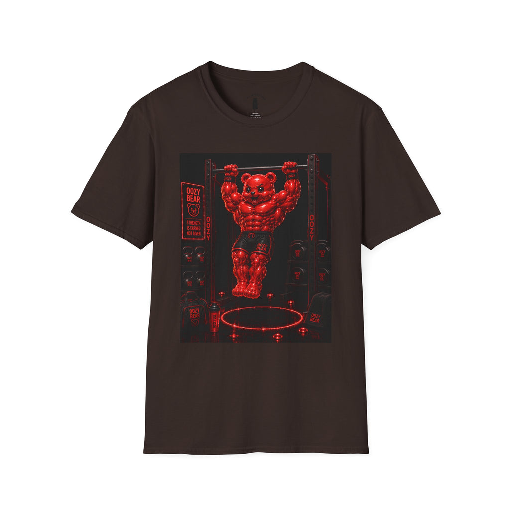 Bar Lifting Fitness Workout, Crimson Oozy Buff Bear Gummy Gym Addition- Adult Graphic Shirt