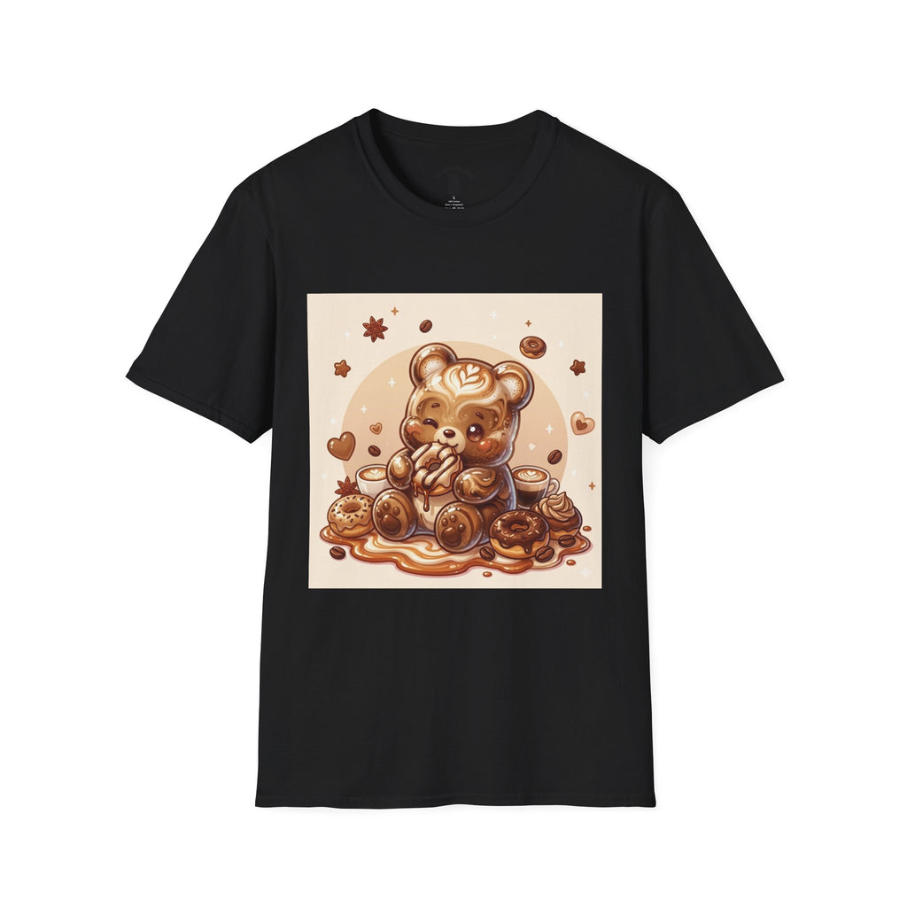 Coffee hot Latte with Chocolate Donuts Gooey Gummy Bear — Cute Dessert Graphic Tee