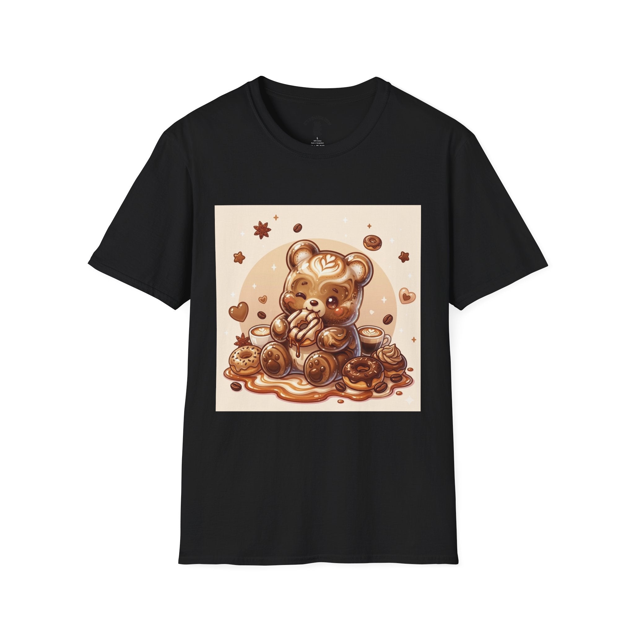 Coffee hot Latte with Chocolate Donuts Gooey Gummy Bear — Cute Dessert Graphic Tee