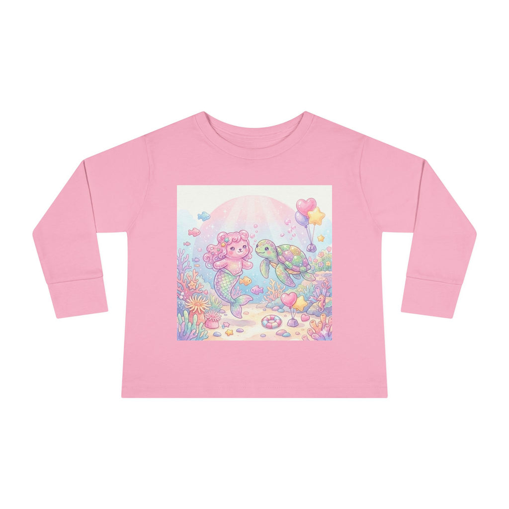 Pastel Oozy Bear Mermaid & Sea Turtle Cute Friends- Graphic Long Sleeve Shirt