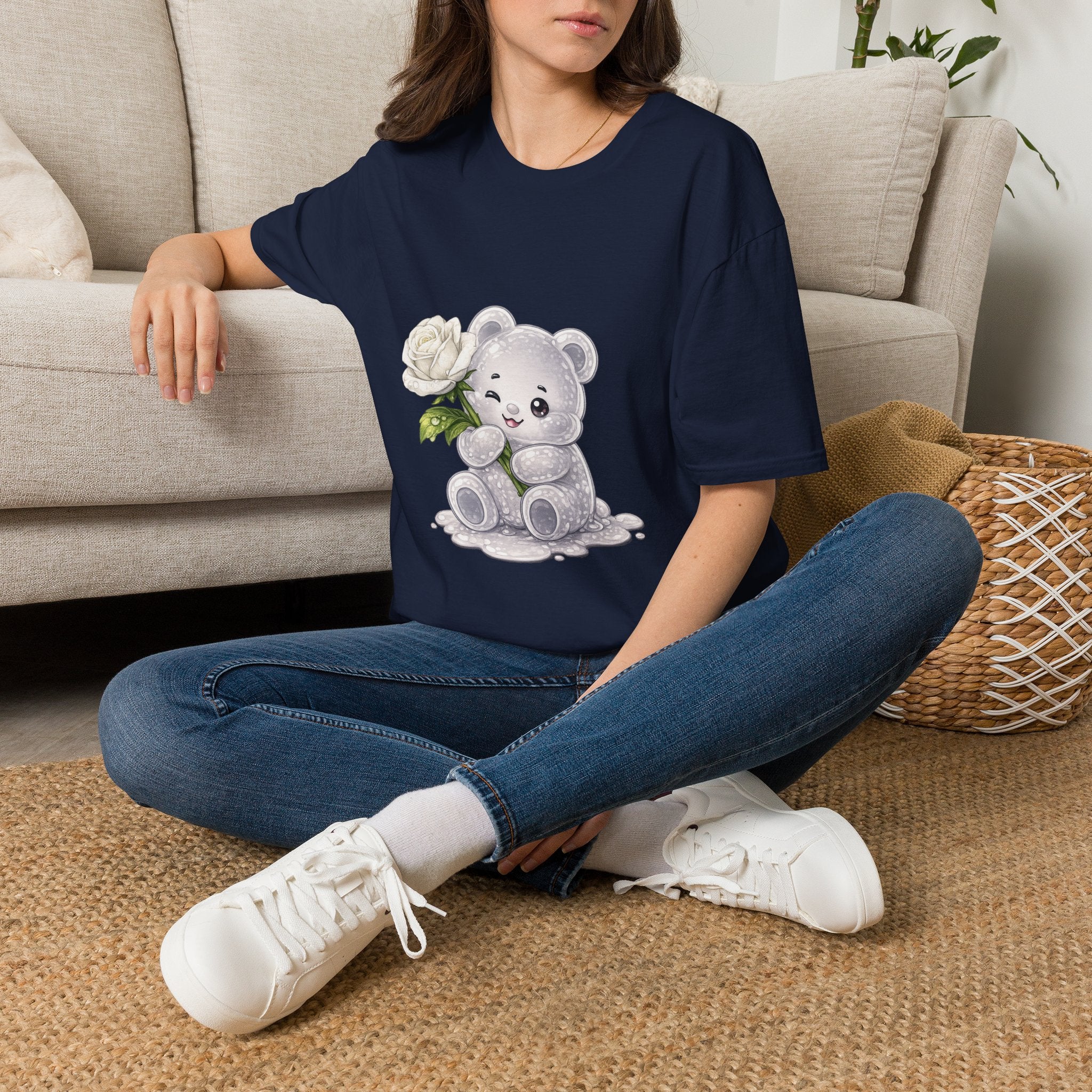 Beautiful Blooming White Rose, Oozy Bear Gummy Special Flower Addition- Graphic Shirt