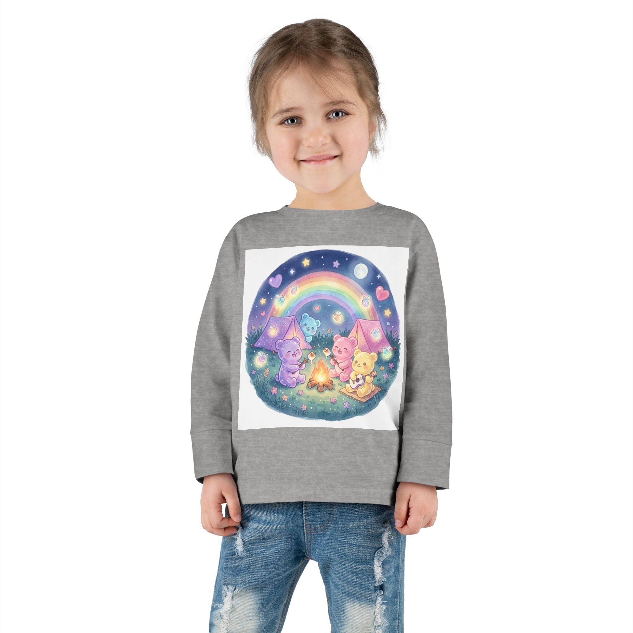 Camping & Toasting Marshmellos Oozy Bear Friend Group- Graphic Long Sleeve Shirt