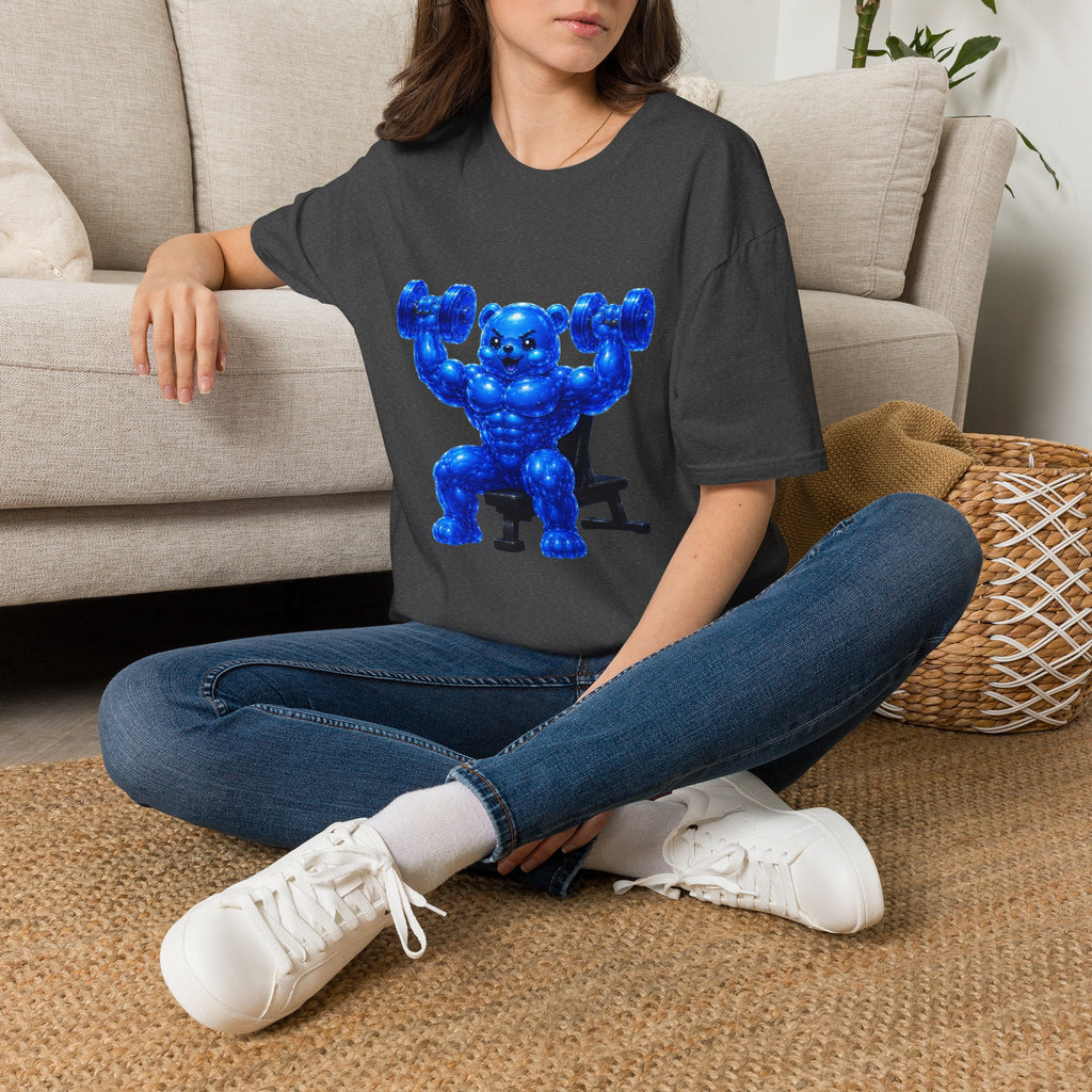 Working out with Bar Bells, Oozy Buff Bear Gummy Special Gym Addition- Adult Graphic Shirt