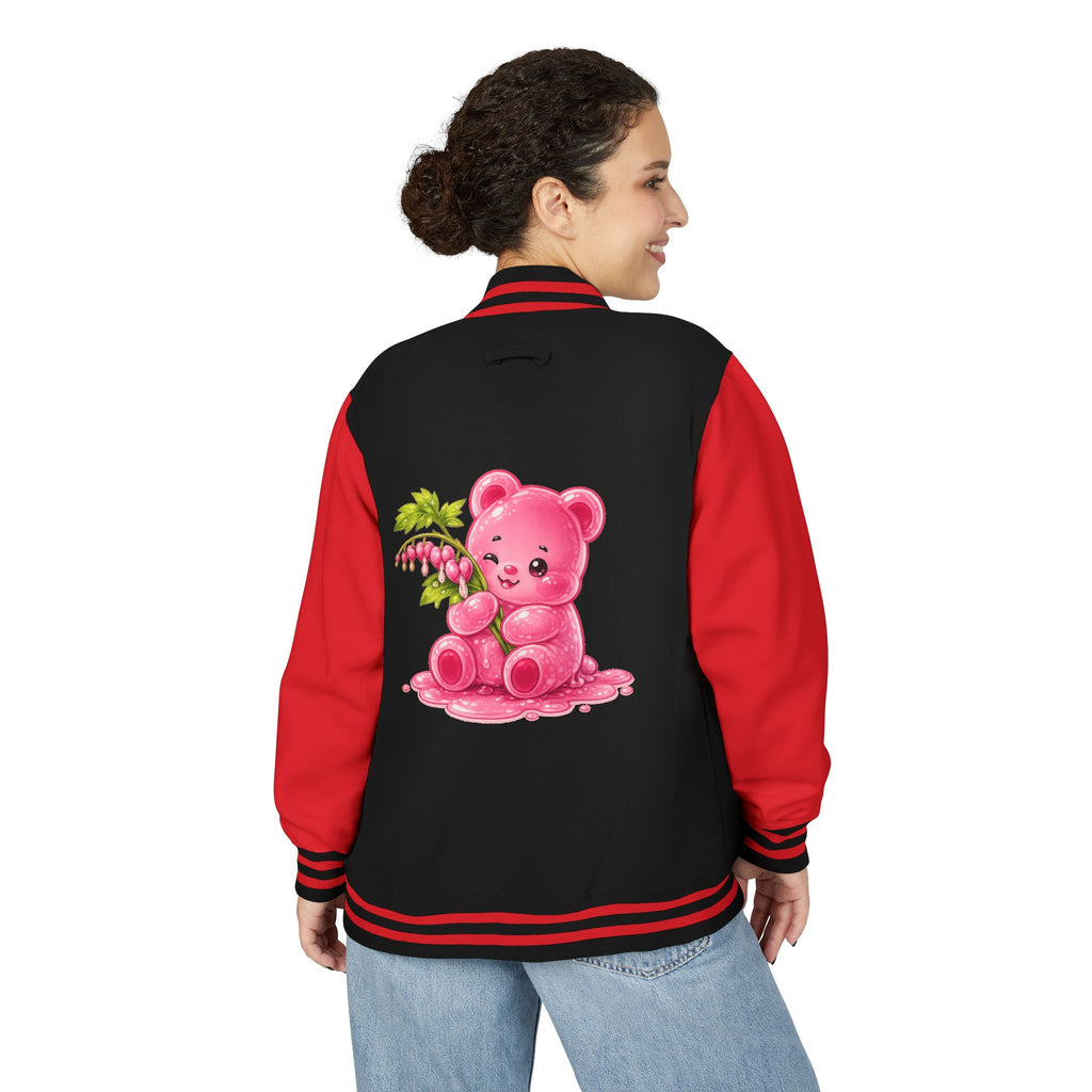 Bleeding Hearts, Pink Gooey Gummy Bear Friend  — Retro Varsity Coat