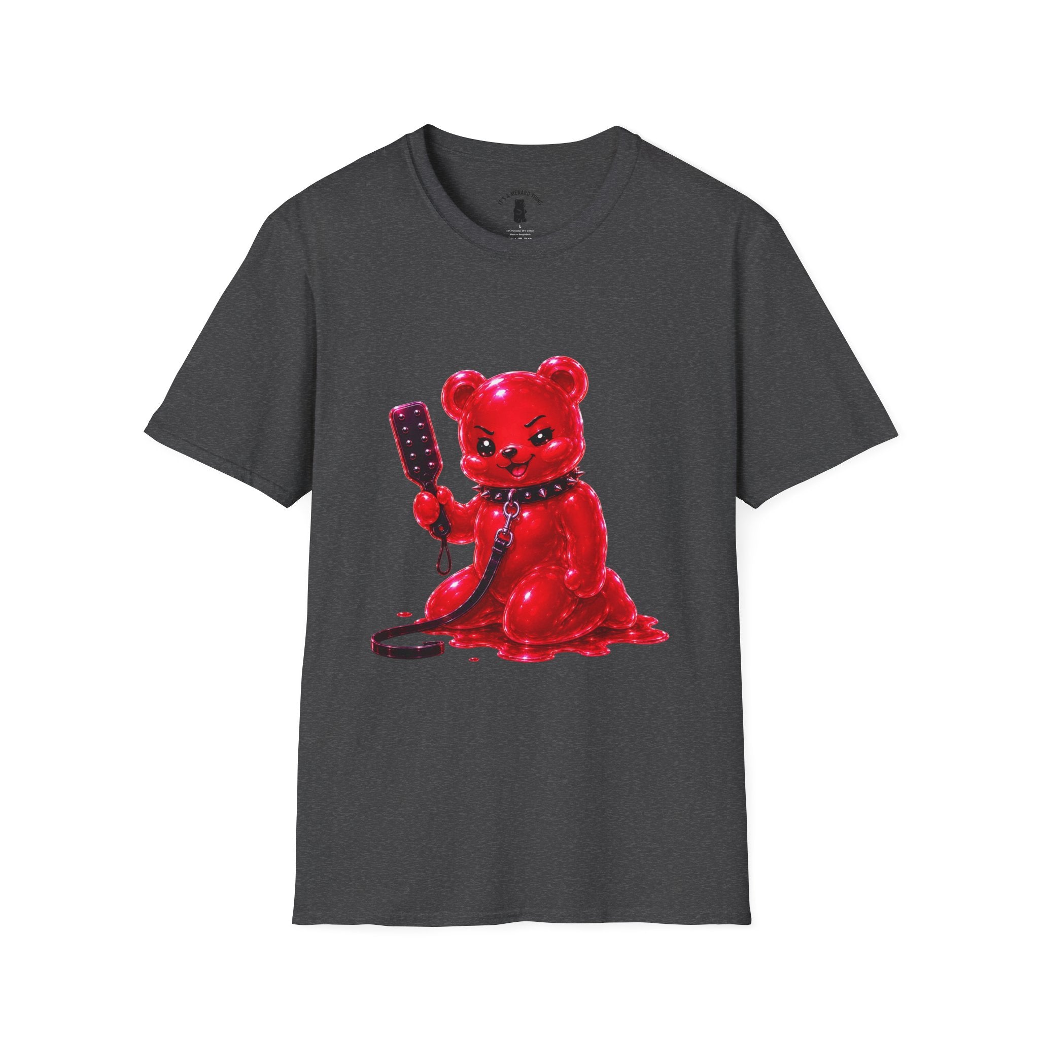 Crimson Red Oozy Bear Gummy Freak with Spank Paddle- Graphic Shirt (Adult Only!)