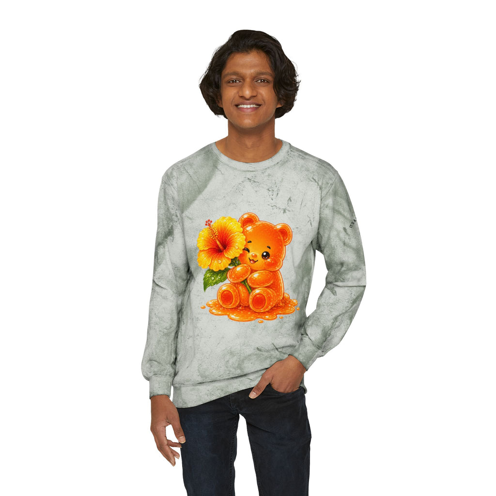 Hibiscus Sunrise, Orange Gooey Gummy Bear friend- Kawaii Graphic Sweatshirt