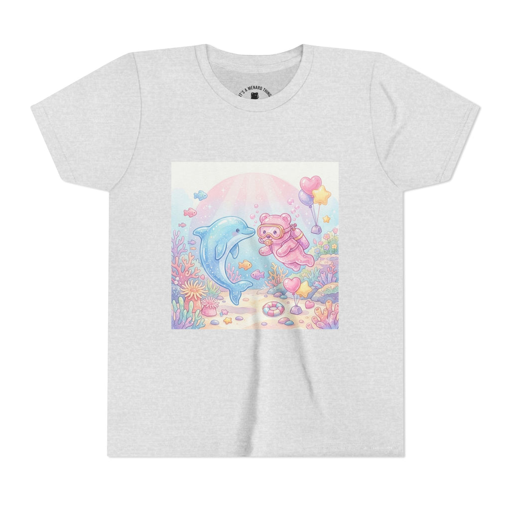 Dolphin & Pink Gooey Gummy Bear Underwater Tee — Pastel Ocean Animal Graphic Shirt