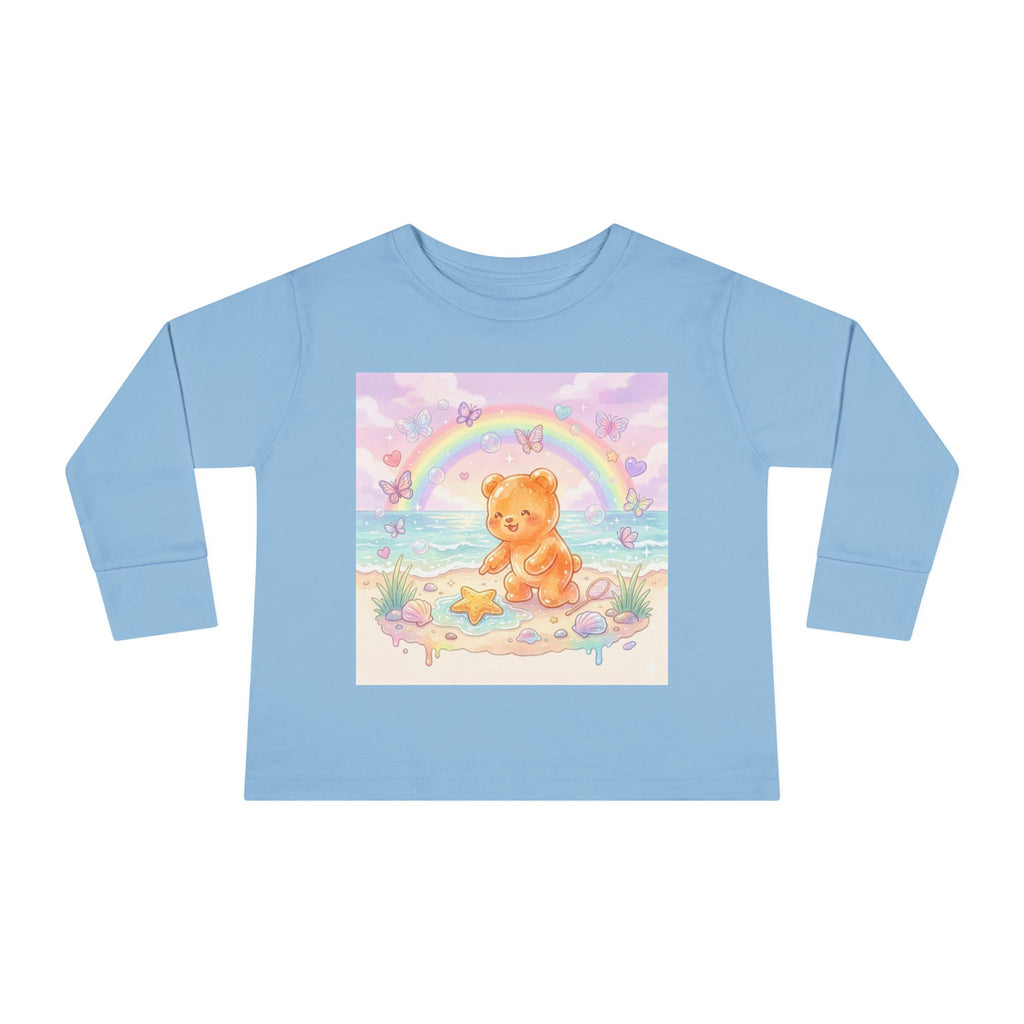 Cute Beach Day, Found Starfish Orange Oozy Bear Friend- Graphic Long Sleeve Shirt