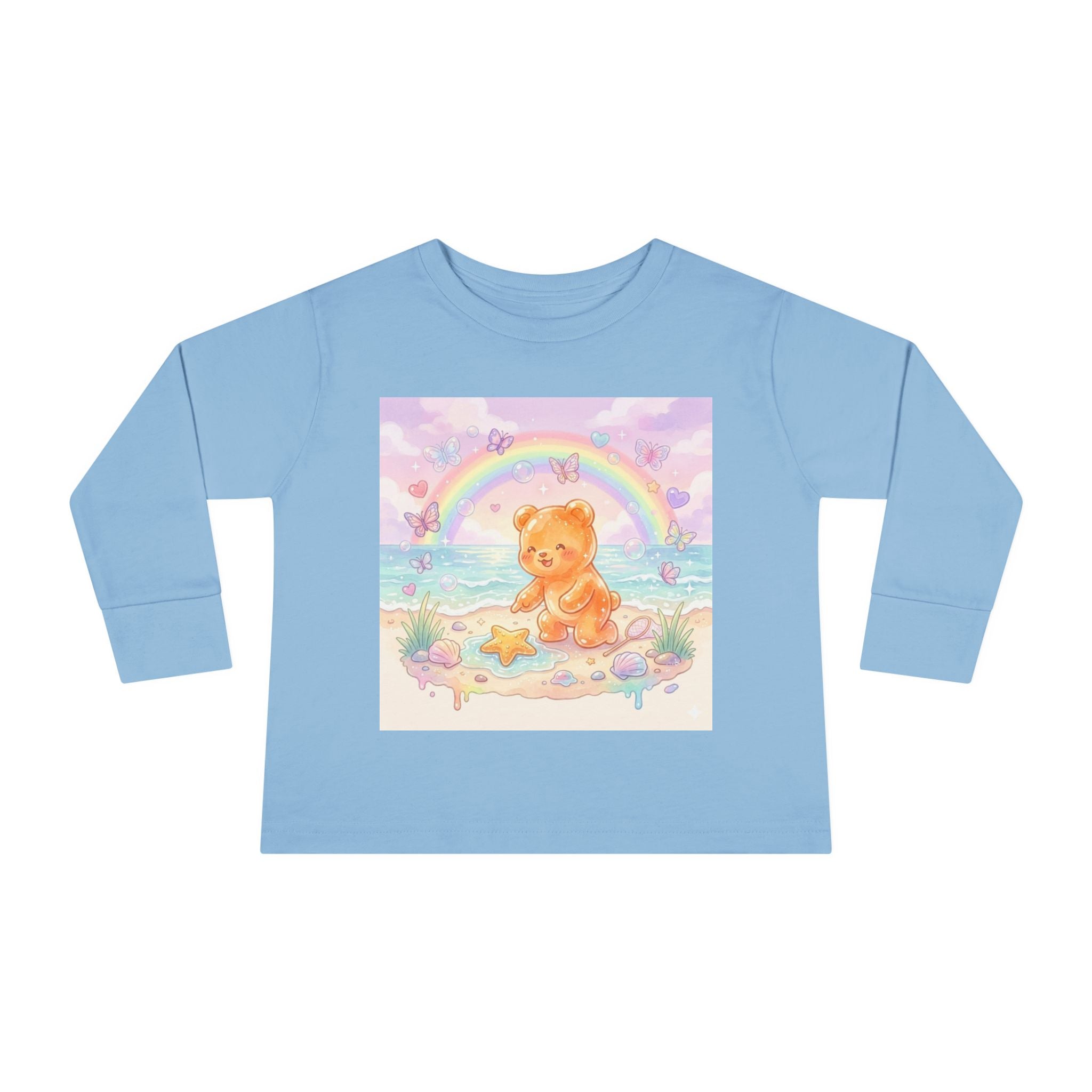 Cute Beach Day, Found Starfish Orange Oozy Bear Friend- Graphic Long Sleeve Shirt