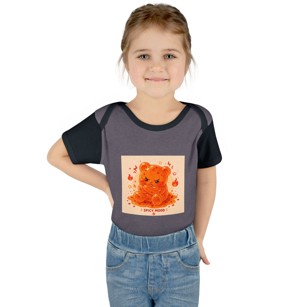 Spicy Mood Orange Gooey Gummy Bear Bodysuit — Cute Hot Pepper Bear Baby Onesie