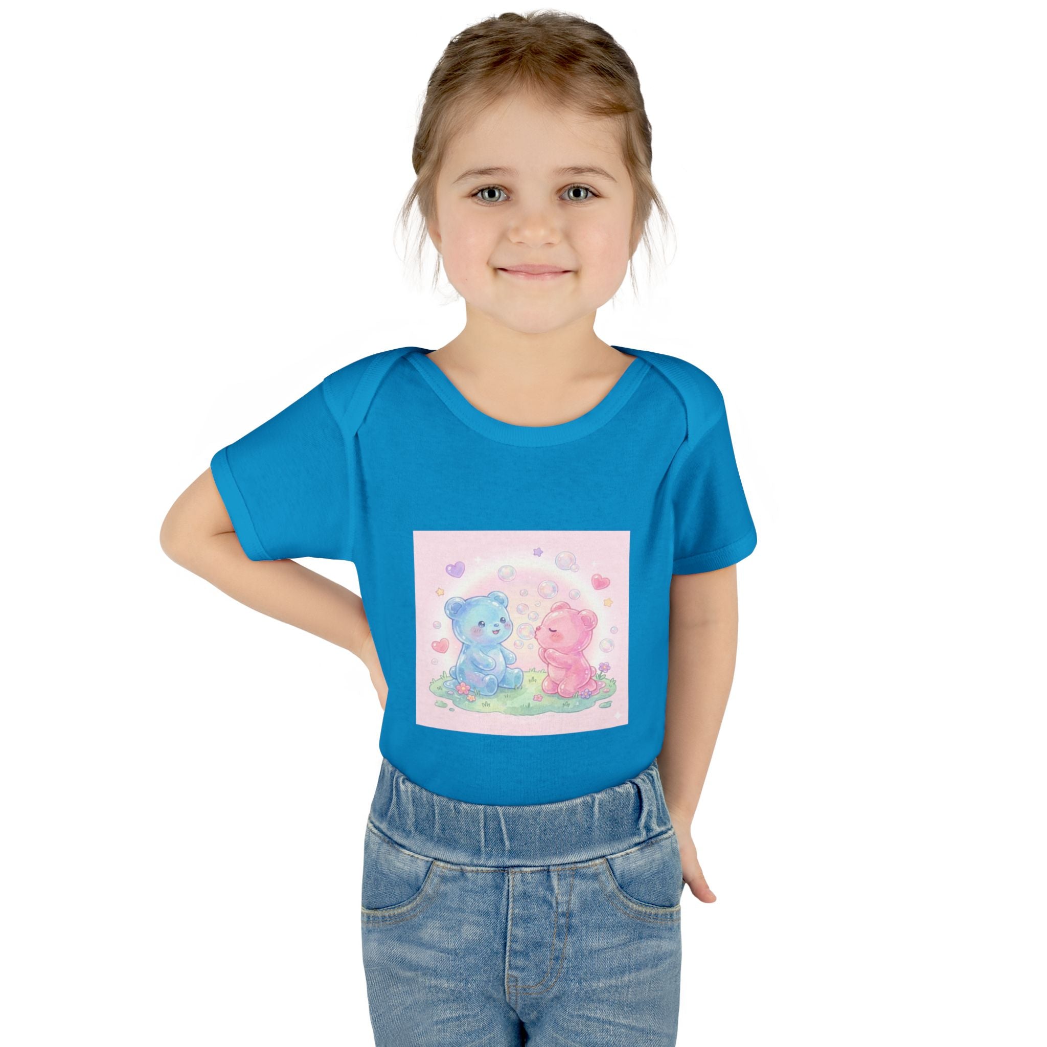 Baby Bodysuit — Pastel Blue & Pink Gooey Gummy Bears Cute Newborn Onesie