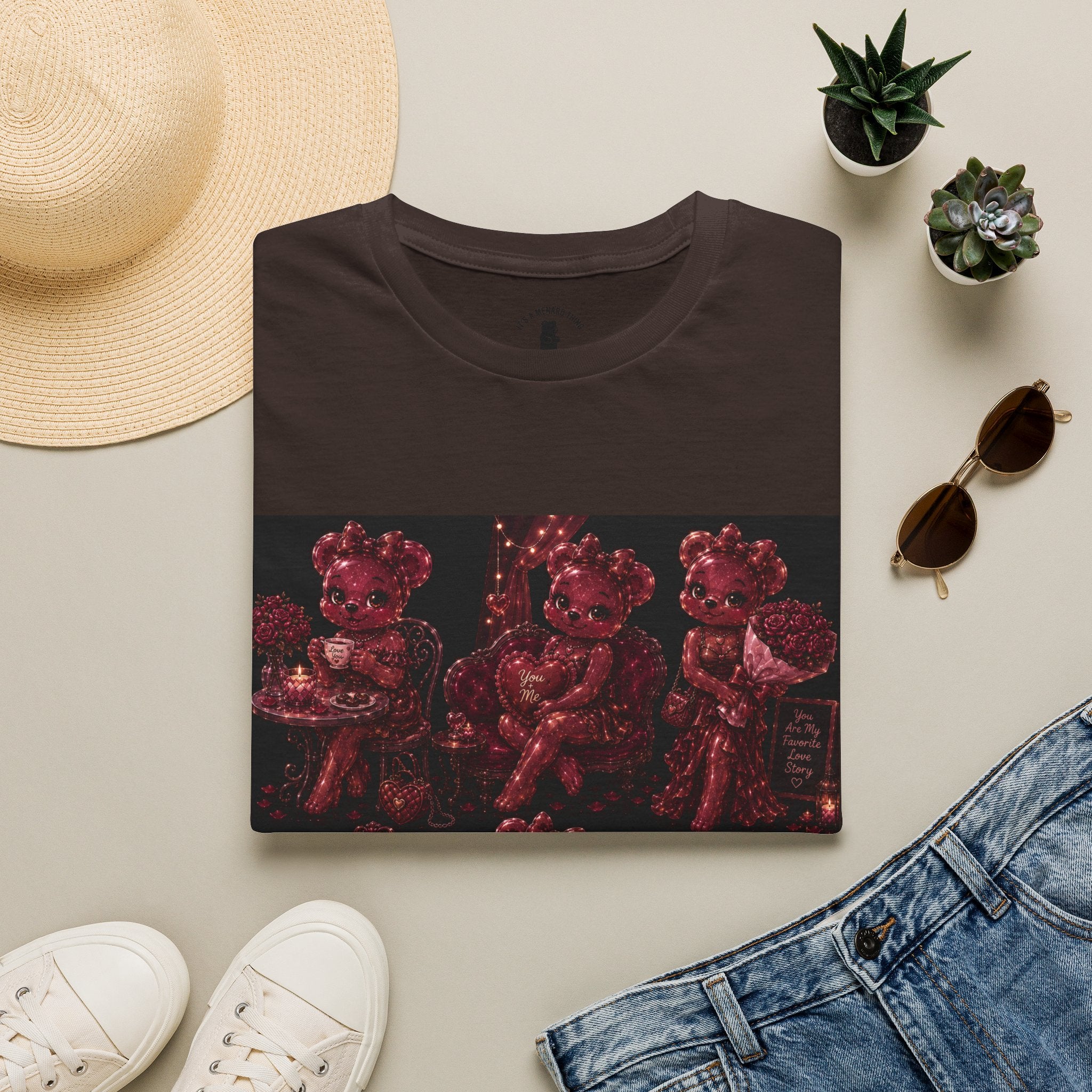 Glitter Wine Red Oozy Gala Bear Pin Up- Adult Graphic Shirt (18+)