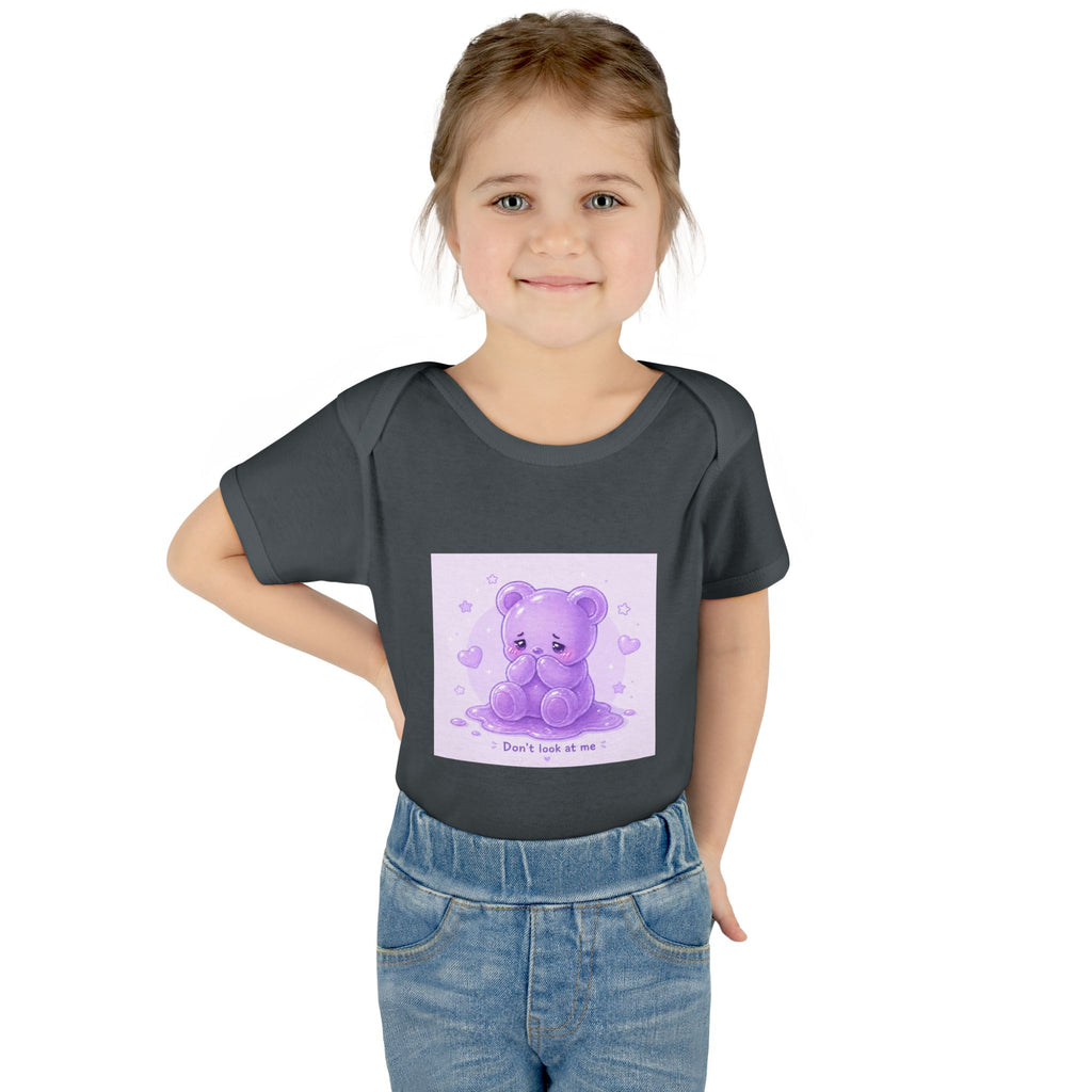 Purple Gooey Gummy Shy bear Baby Bodysuit - "Don't Look at Me" Cute Infant Onesie
