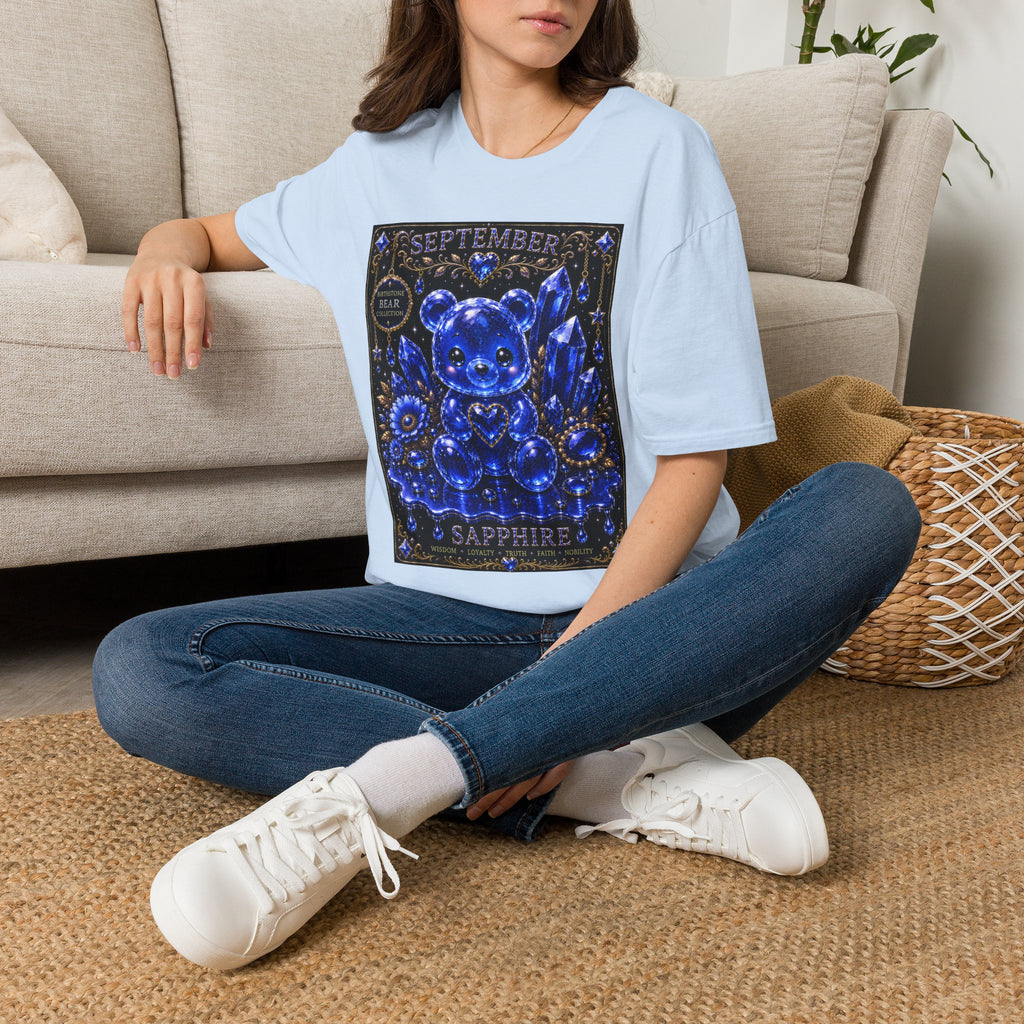 September Sapphire Crystal Oozy Bear Birthstone Addition- Graphic Shirt