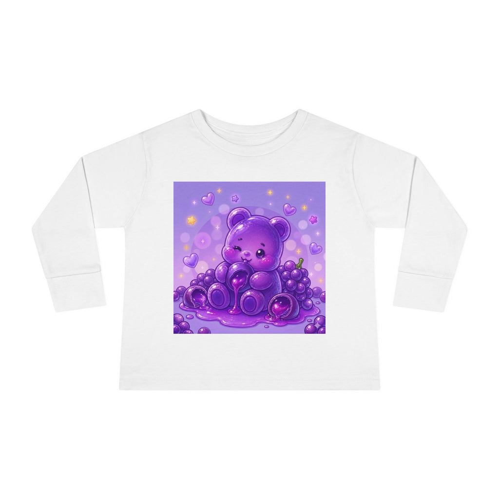 Ripe Purple Grapes, Oozy Bear Gummy Friend Fruit Special- Kids Graphic Long Sleeve Shirt
