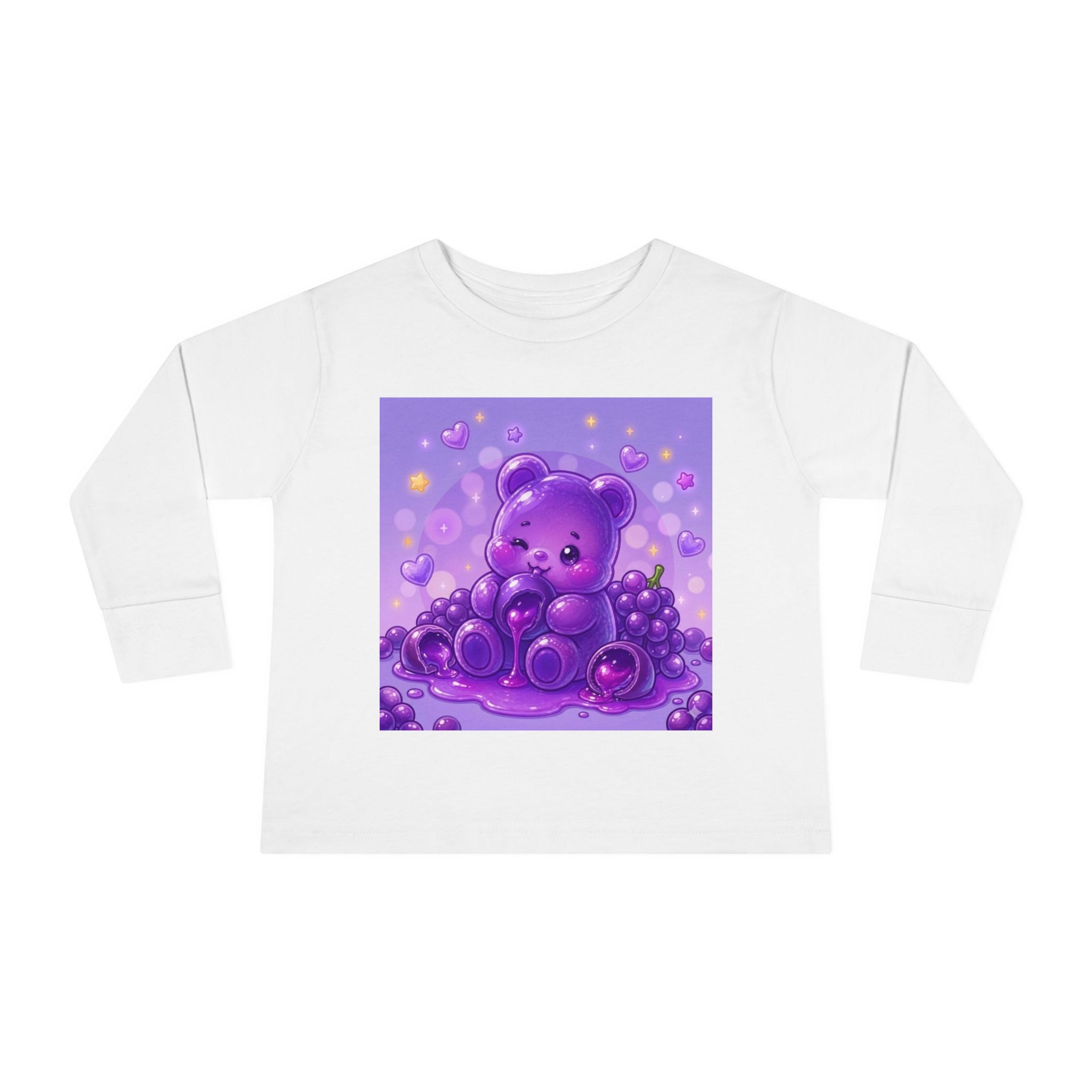 Ripe Purple Grapes, Oozy Bear Gummy Friend Fruit Special- Kids Graphic Long Sleeve Shirt