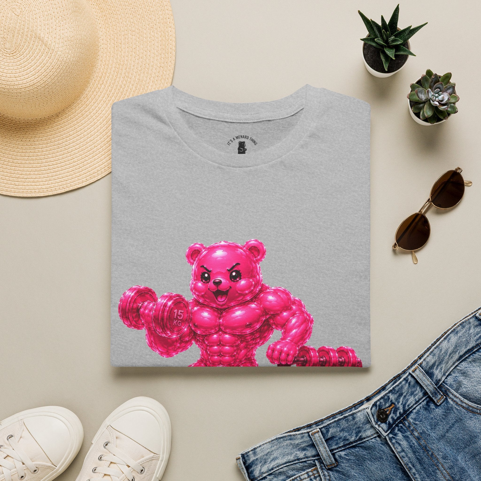 Pink Bodybuilder, Oozy Buff Bear Gummy Special Gym Addition- Adult Graphic Shirt