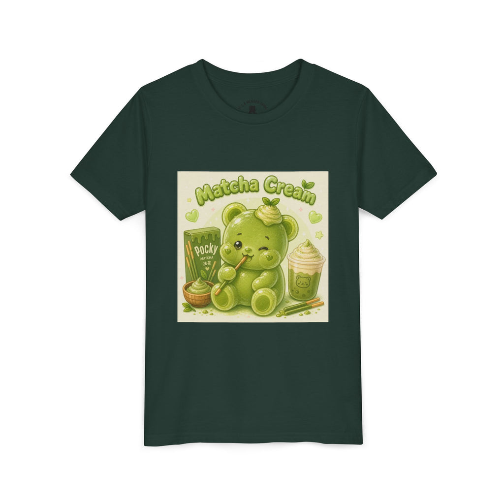 Matcha Cream Gooey Gummy Bear Youth Tee —Pocky & Dessert Graphic