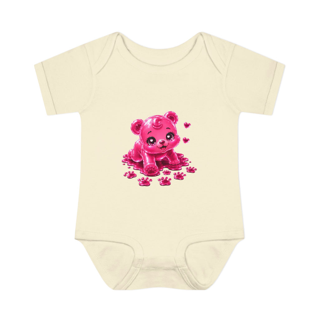 Messy Play Time, Crawling Steps Pink Oozy Baby Gummy Bear Cutie Addition- Graphic Onesie