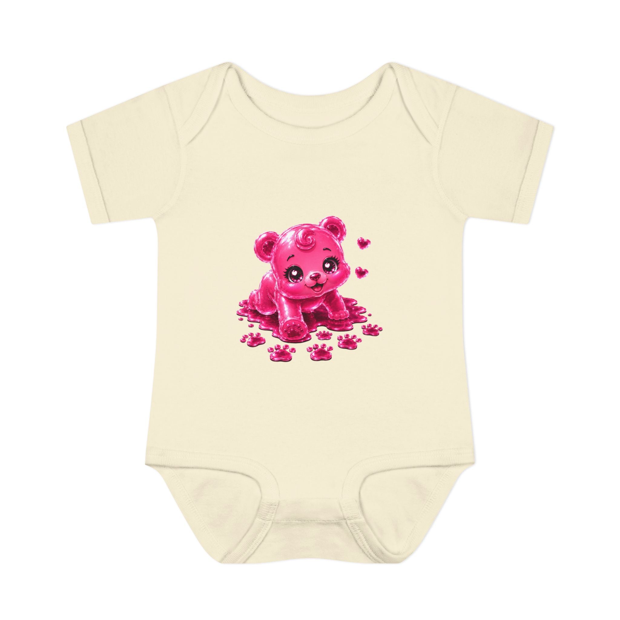Messy Play Time, Crawling Steps Pink Oozy Baby Gummy Bear Cutie Addition- Graphic Onesie