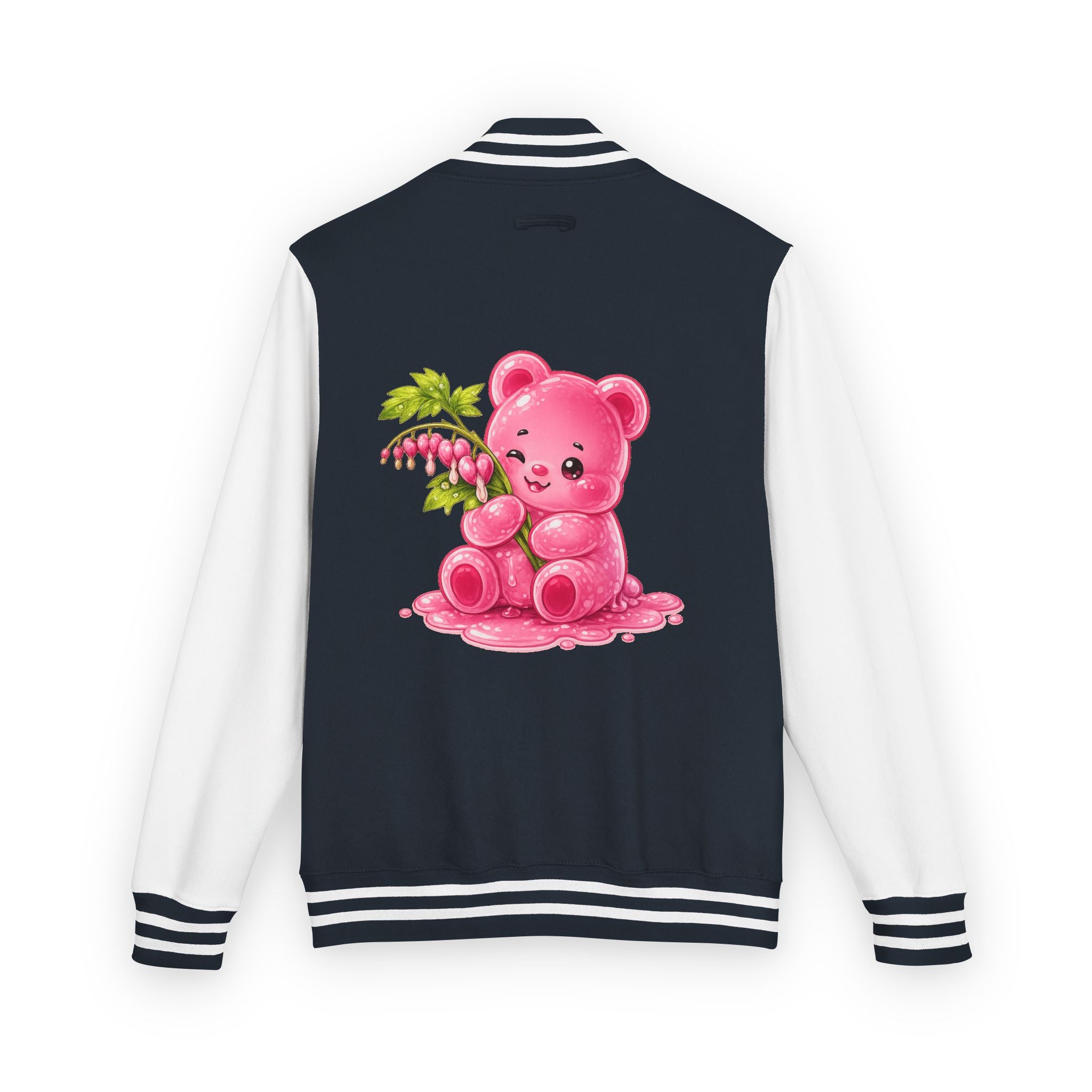 Bleeding Hearts, Pink Gooey Gummy Bear Friend  — Retro Varsity Coat