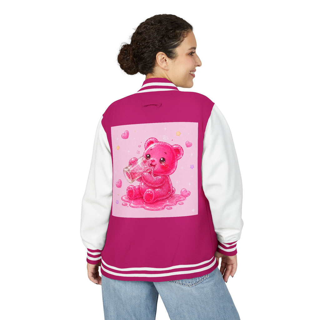 Pink Sugar Shock Shot! Boozy Gooey Gummy Bear — Kawaii Graphic Varsity Jacket