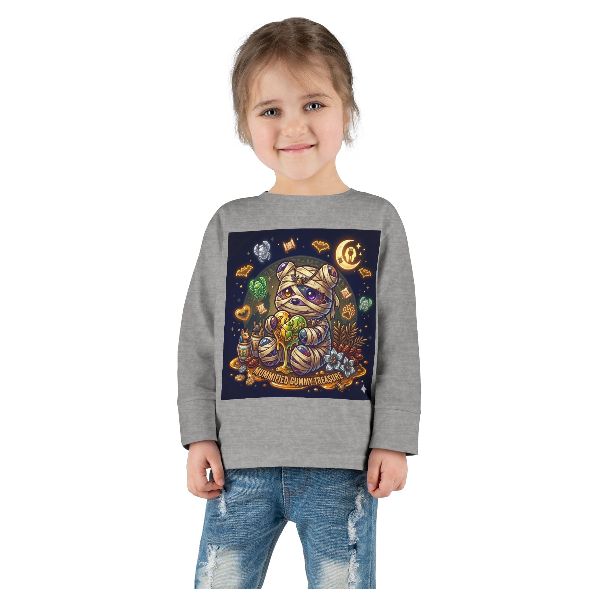 Cute Mummy Halloween Oozy Bear Special- Kids Graphic Long Sleeve Shirt