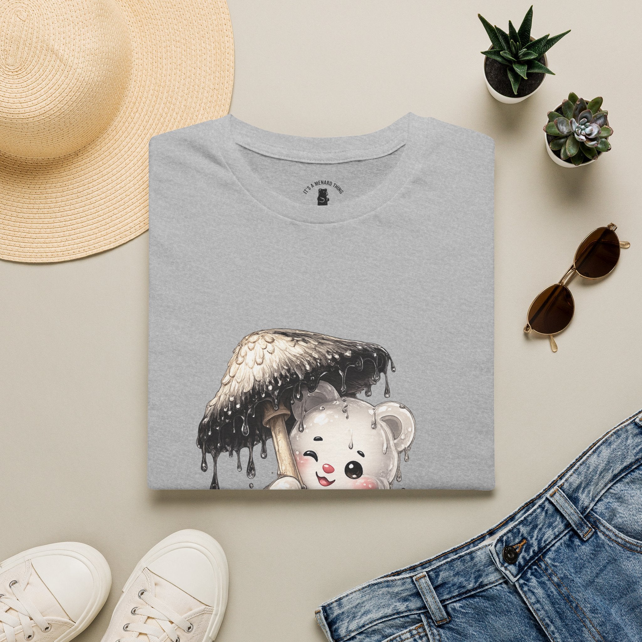 Ink Cap Mushroom Umbrella Special White Oozy Bears Friend- Graphic Shirt