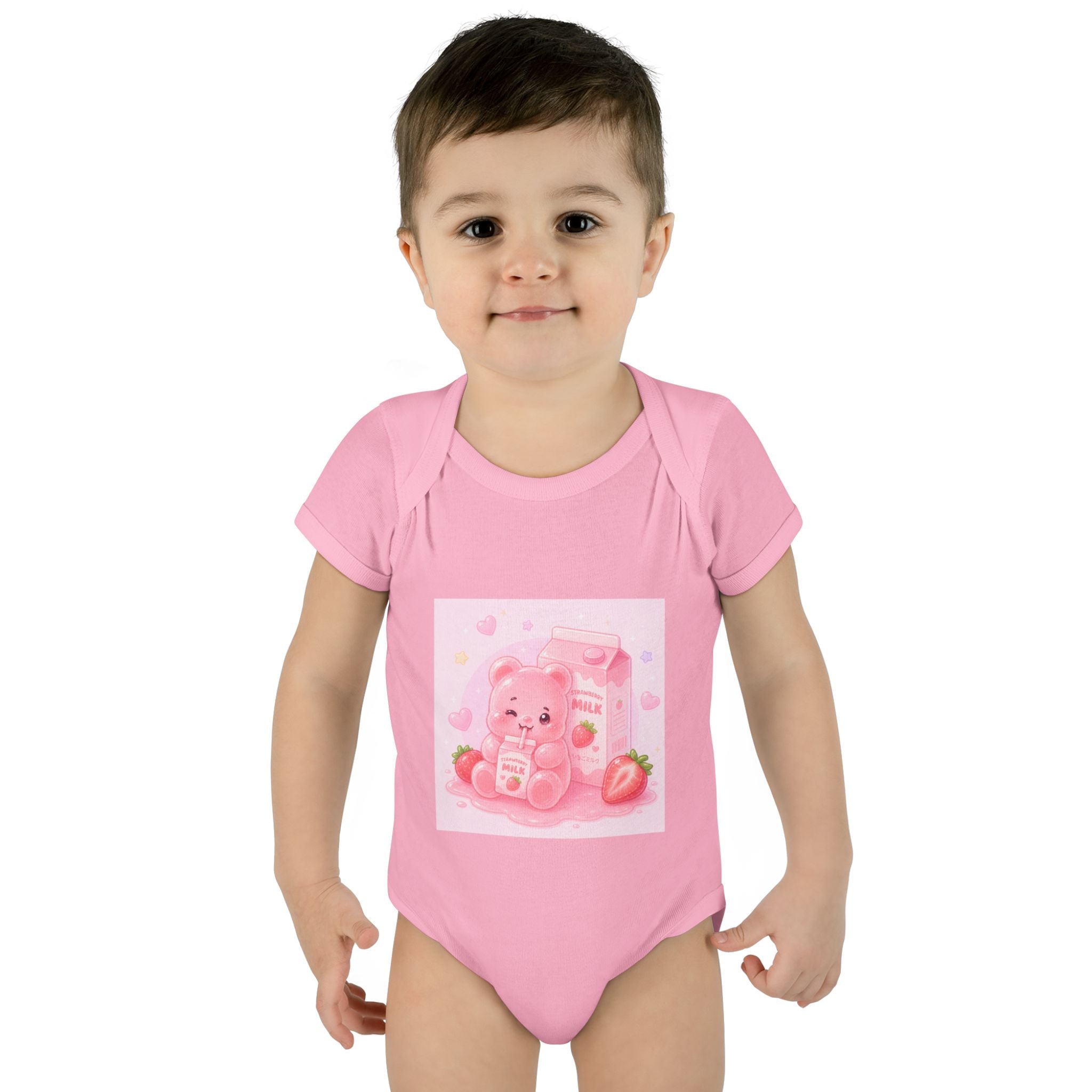 Pink Strawberry Milk Gooey Gummy Bear Infant Bodysuit