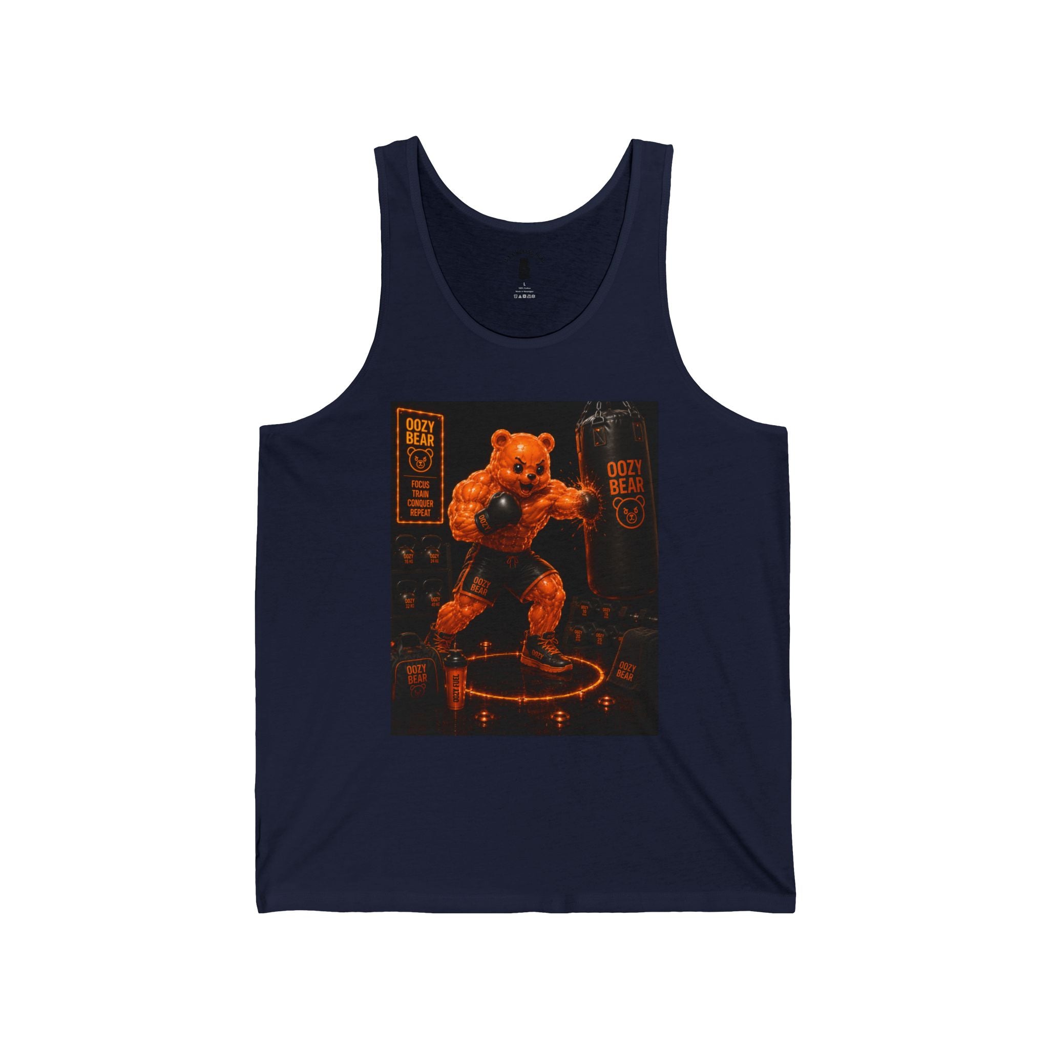 Punching Bag Workout, Orange Oozy Buff Bear Gummy Gym Addition- Adult Graphic Tank Top