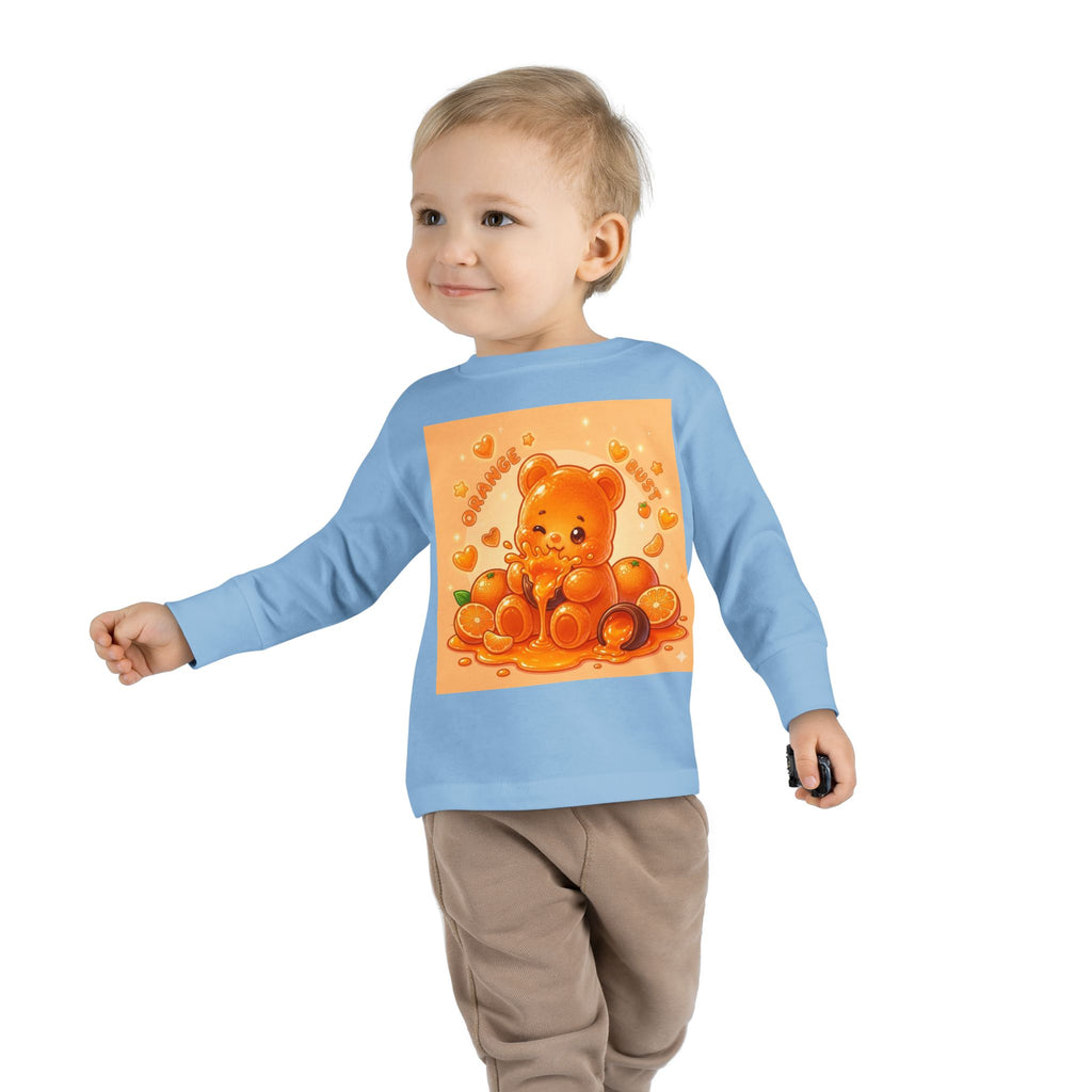 Sweet Ripe Orange, Oozy Fruit Gummy Bear Friend- Kids Long Sleeve Graphic Shirt