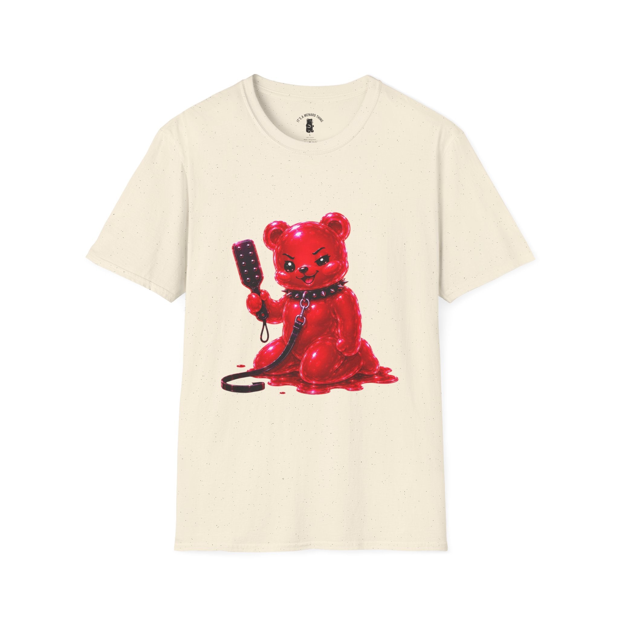 Crimson Red Oozy Bear Gummy Freak with Spank Paddle- Graphic Shirt (Adult Only!)