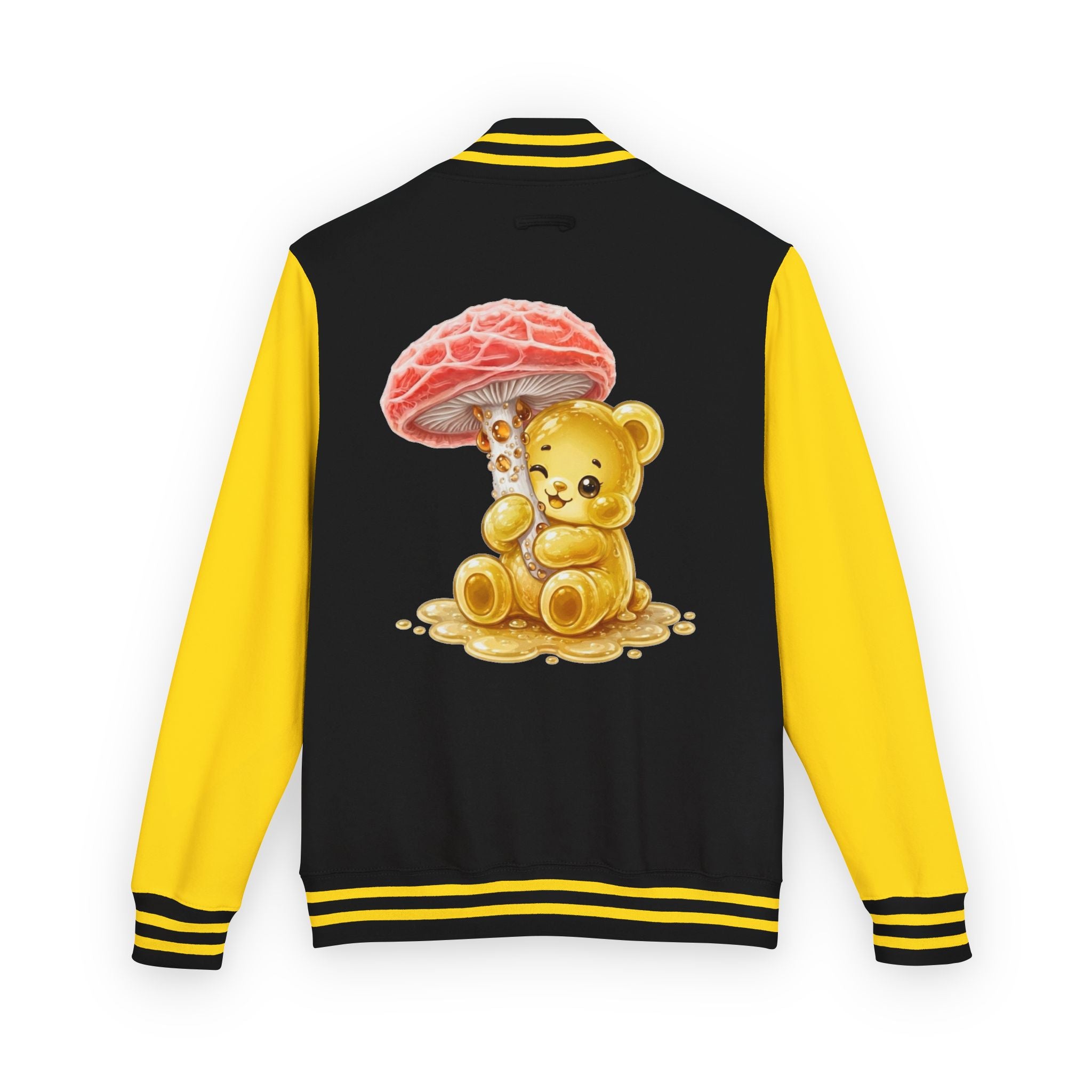 Special Orange Mushroom, Yellow Oozy Gummy Bear- Letterman Graphic Jacket
