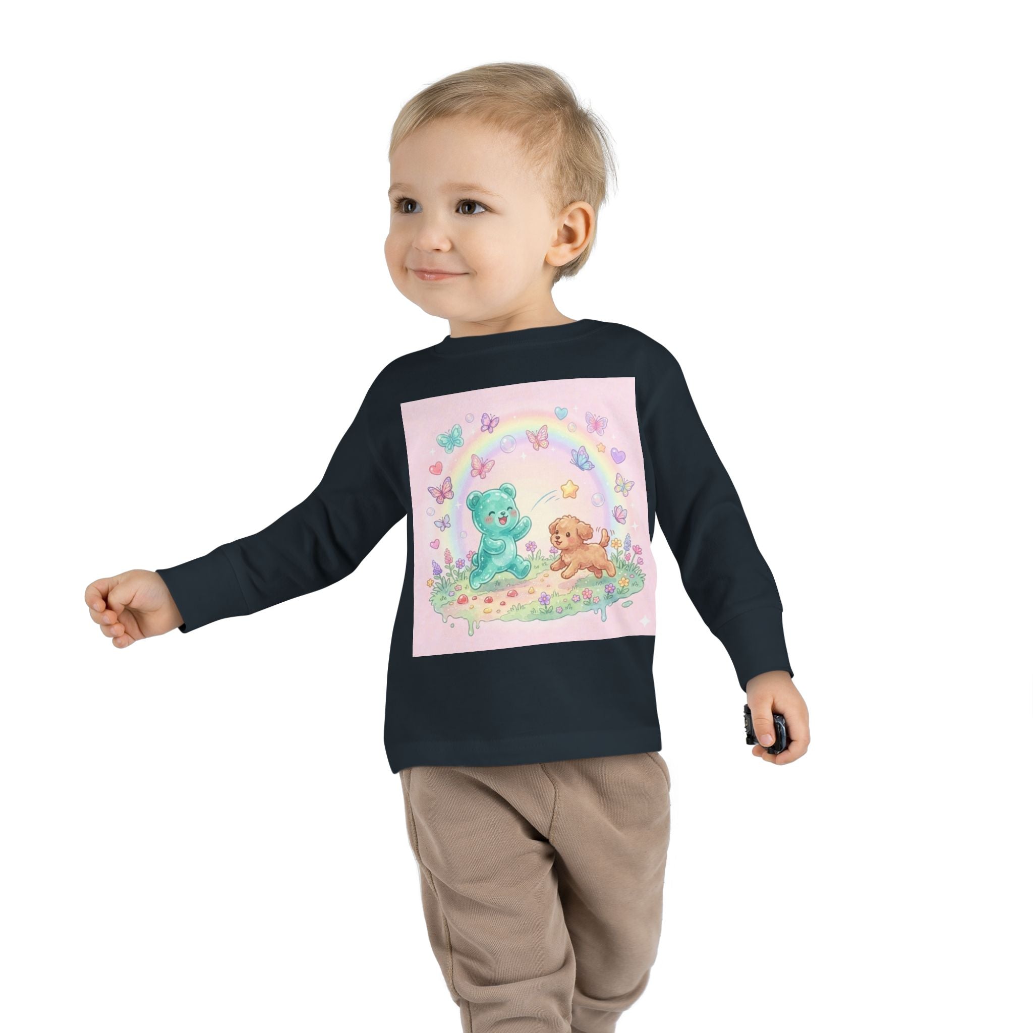 Pastel Puppy Play Time, Oozy Bear Friend- Graphic Long Sleeve Shirt
