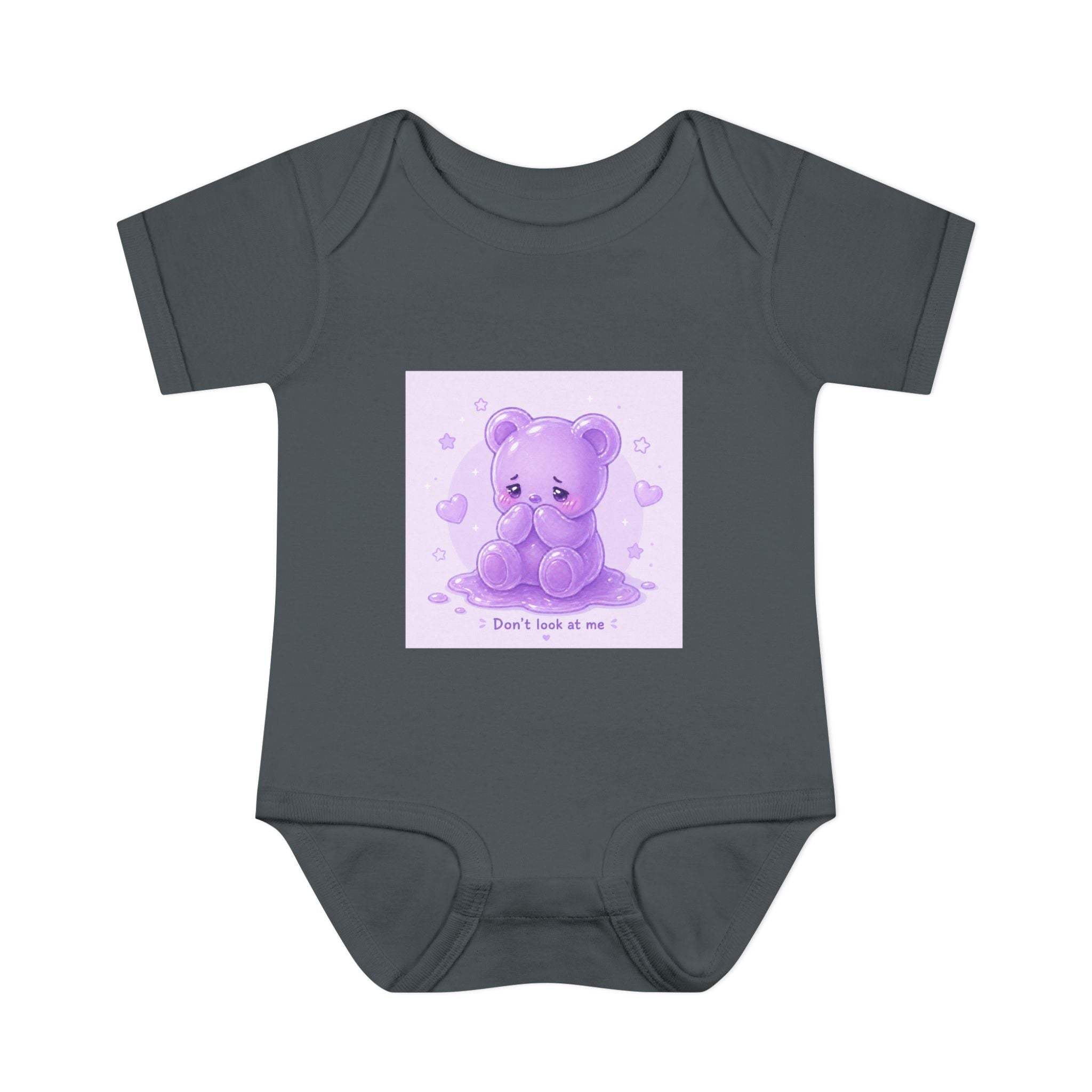 Purple Gooey Gummy Shy bear Baby Bodysuit - "Don't Look at Me" Cute Infant Onesie