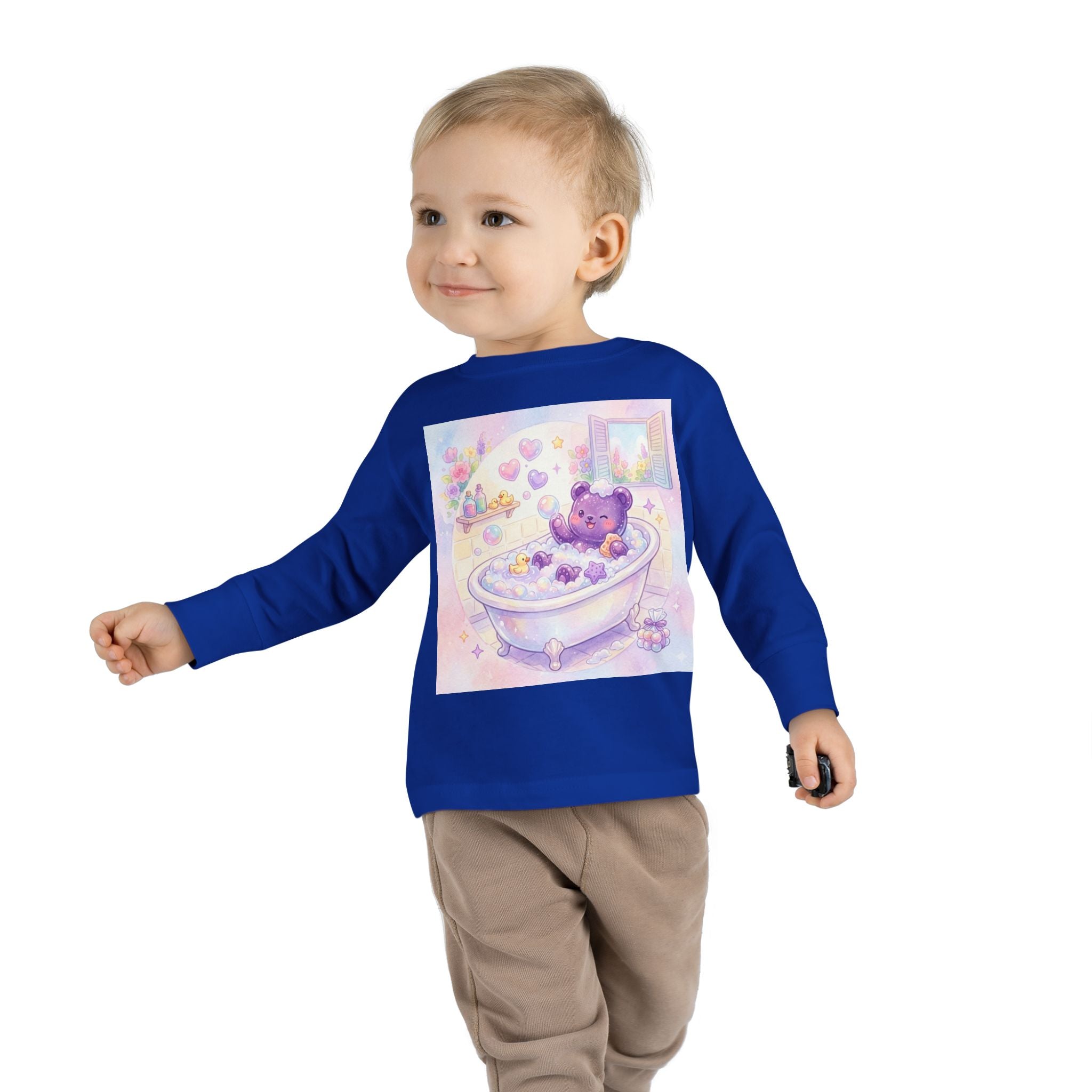 Bath Time, Nighttime Oozy Bear Friend- Graphic Long Sleeve Shirt