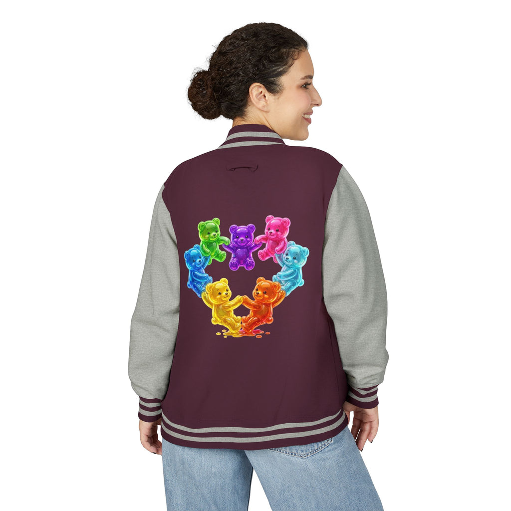 Rainbow Oozy Gummy Bear Heart Special Addition- Lettermen Graphic Jacket