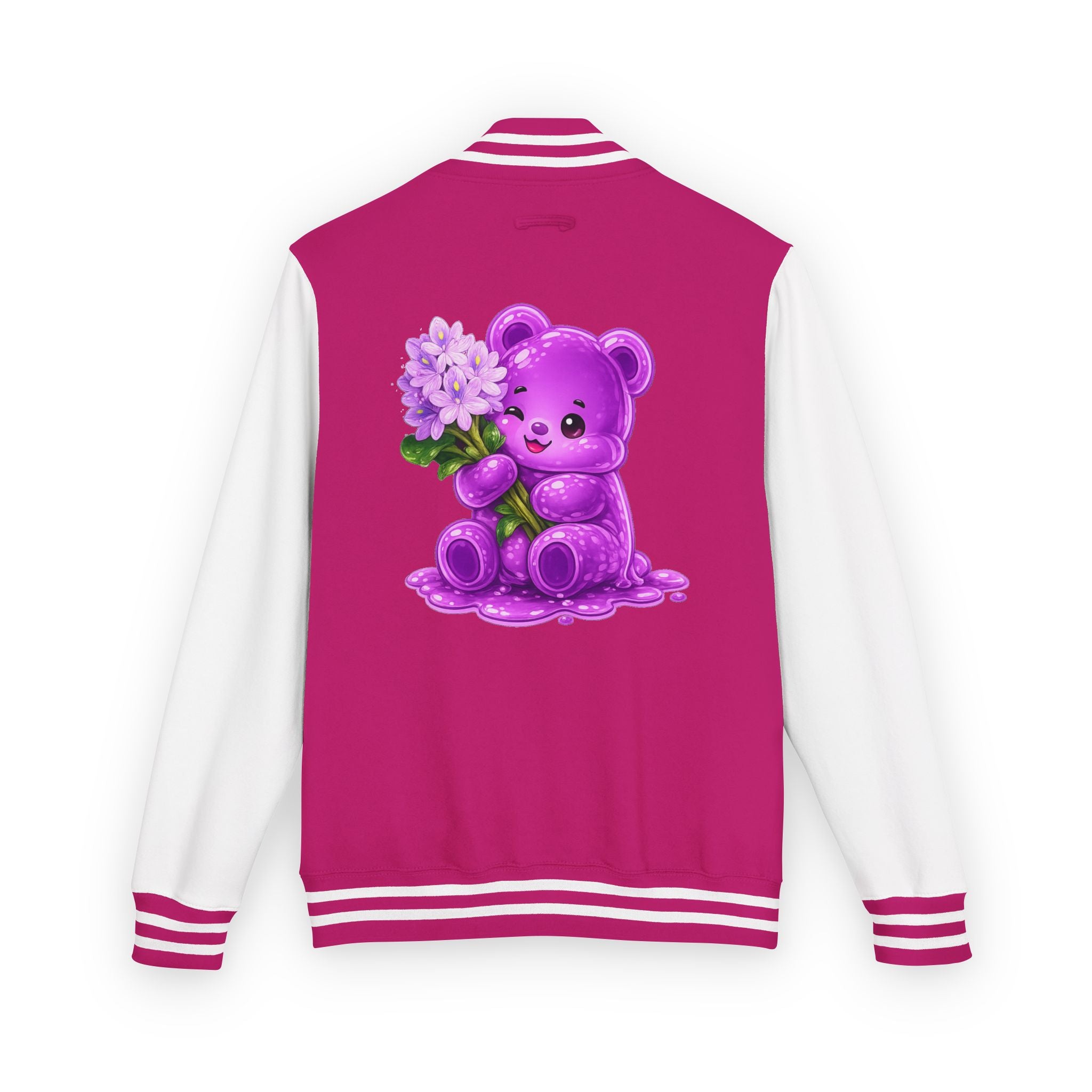 Special Purple Flower Cluster, Oozy Bear Gummy Friend- Letterman Graphic Jacket
