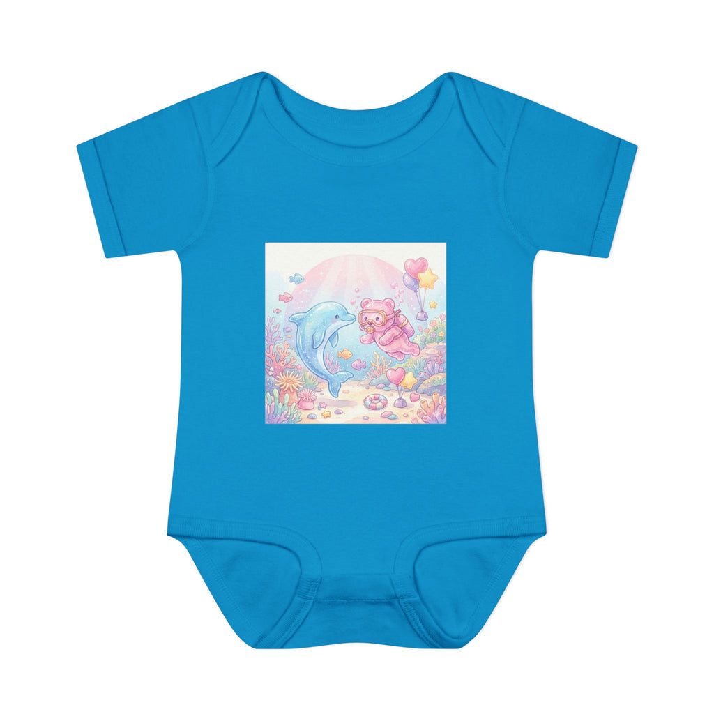 Infant Bodysuit — Pastel Dolphin & Pink Gummy Bear Underwater Baby Onesie