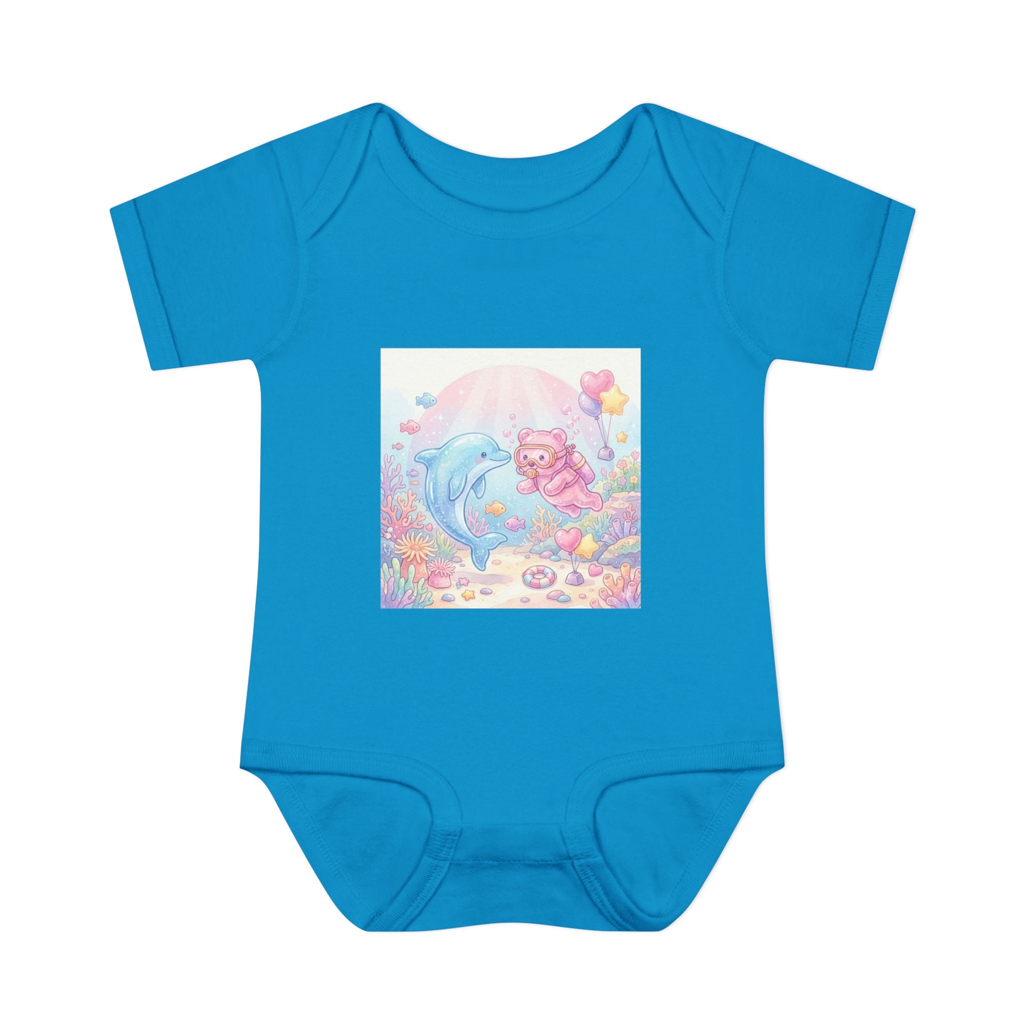 Infant Bodysuit — Pastel Dolphin & Pink Gummy Bear Underwater Baby Onesie